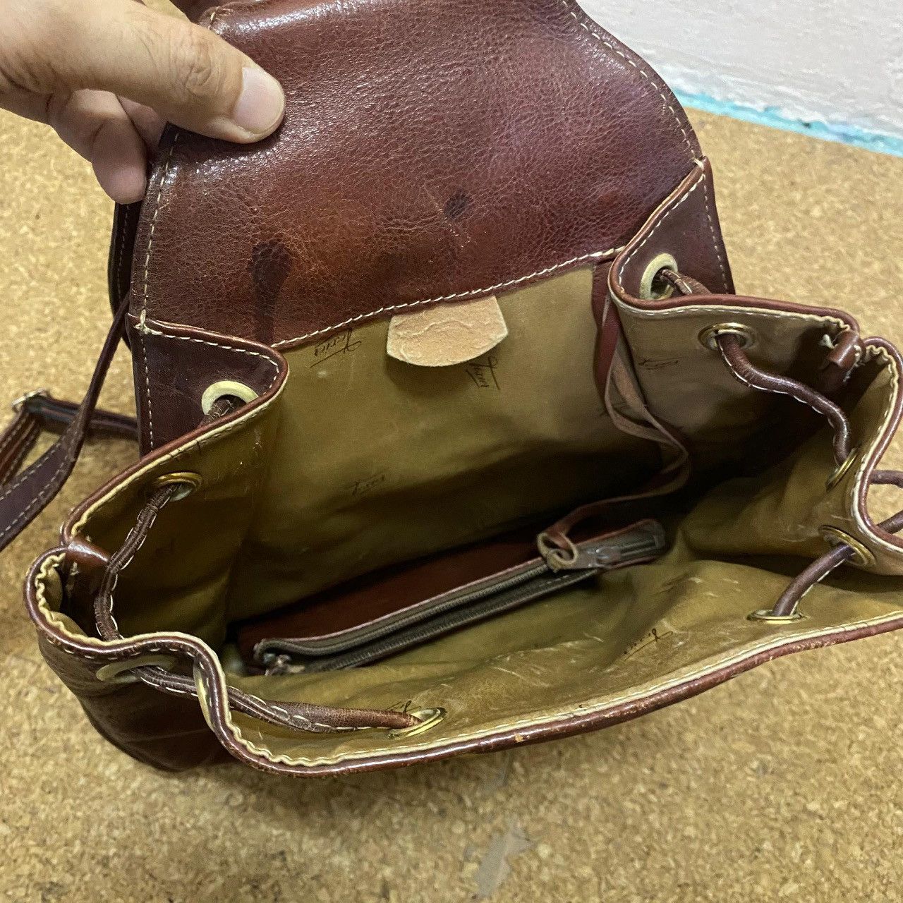 Handmade Texier Vintage Leather Backpack w/ Matching Mini Pouch — Size ONE SIZE - 7 Thumbnail