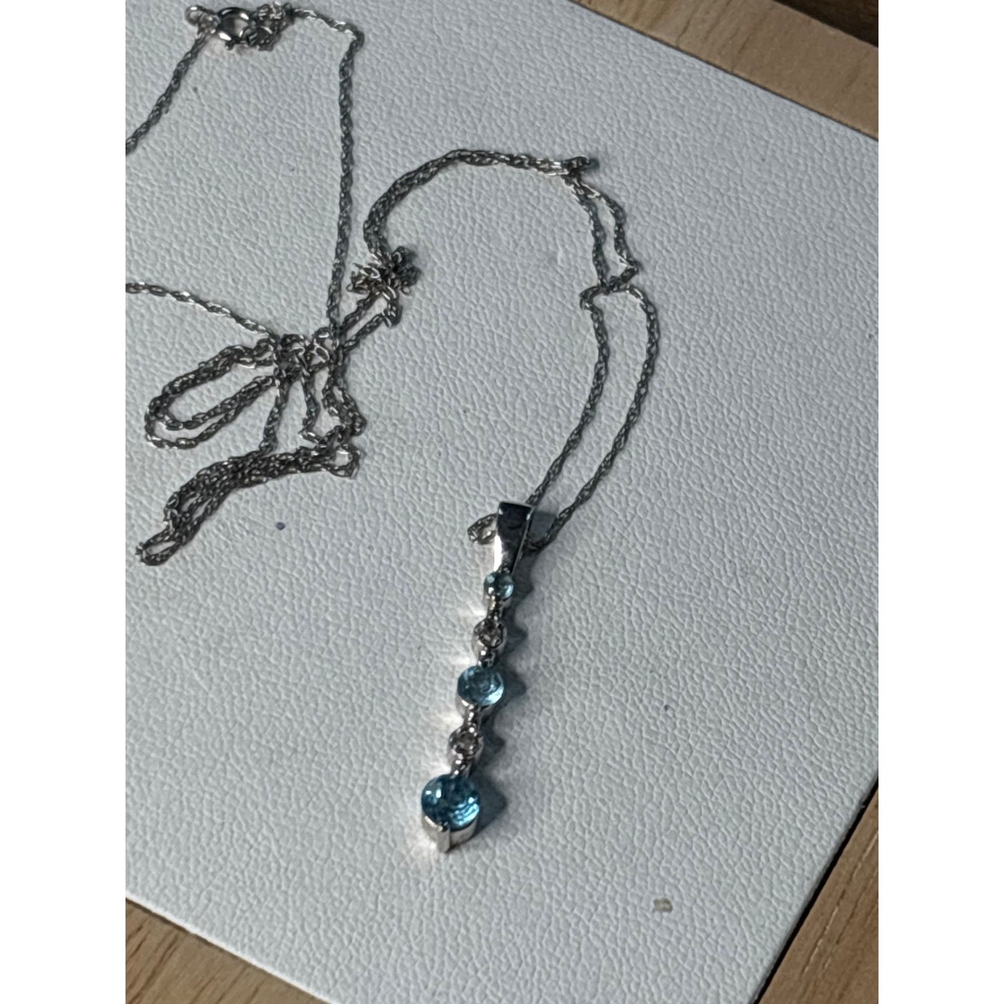Other 925 Sterling Silver Necklace With Blue & Clear Gemstone Pend Size ONE SIZE - 8 Thumbnail