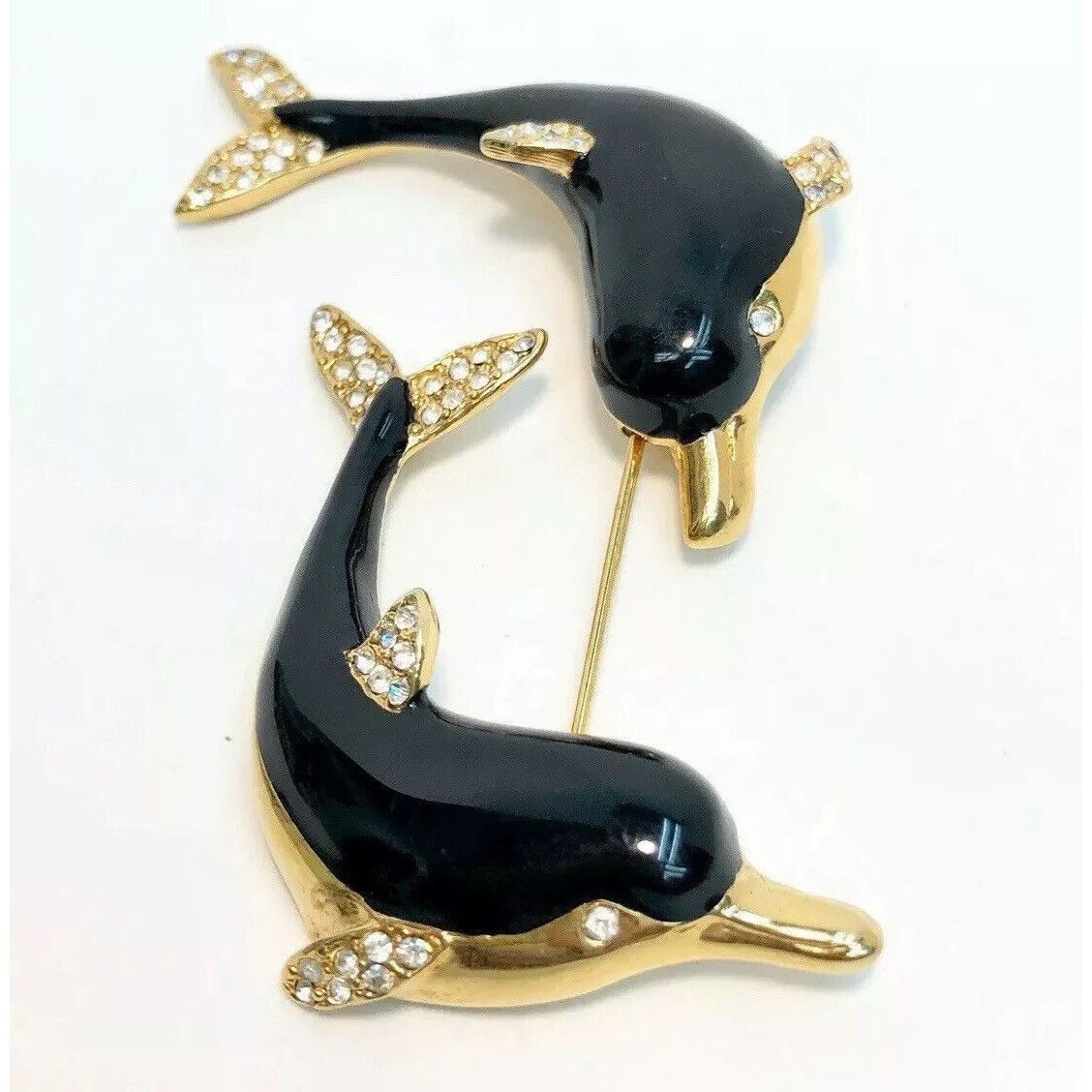 Kenneth Jay Lane Vintage KJL Kenneth Jay Lane Dolphin Rhinestone Enamel Doubl Size ONE SIZE - 1 Thumbnail