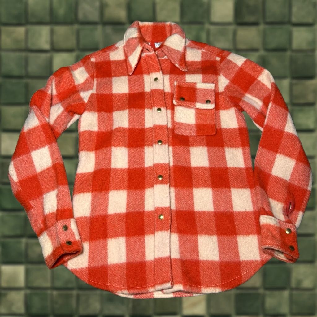 Vintage VINTAGE 60s 70s Flannel Red Checkered Buffalo Plaid Shacket Size 10 Wool Mohair Kristin International Shirt Mens Size L / US 10 / IT 46 - 1 Thumbnail