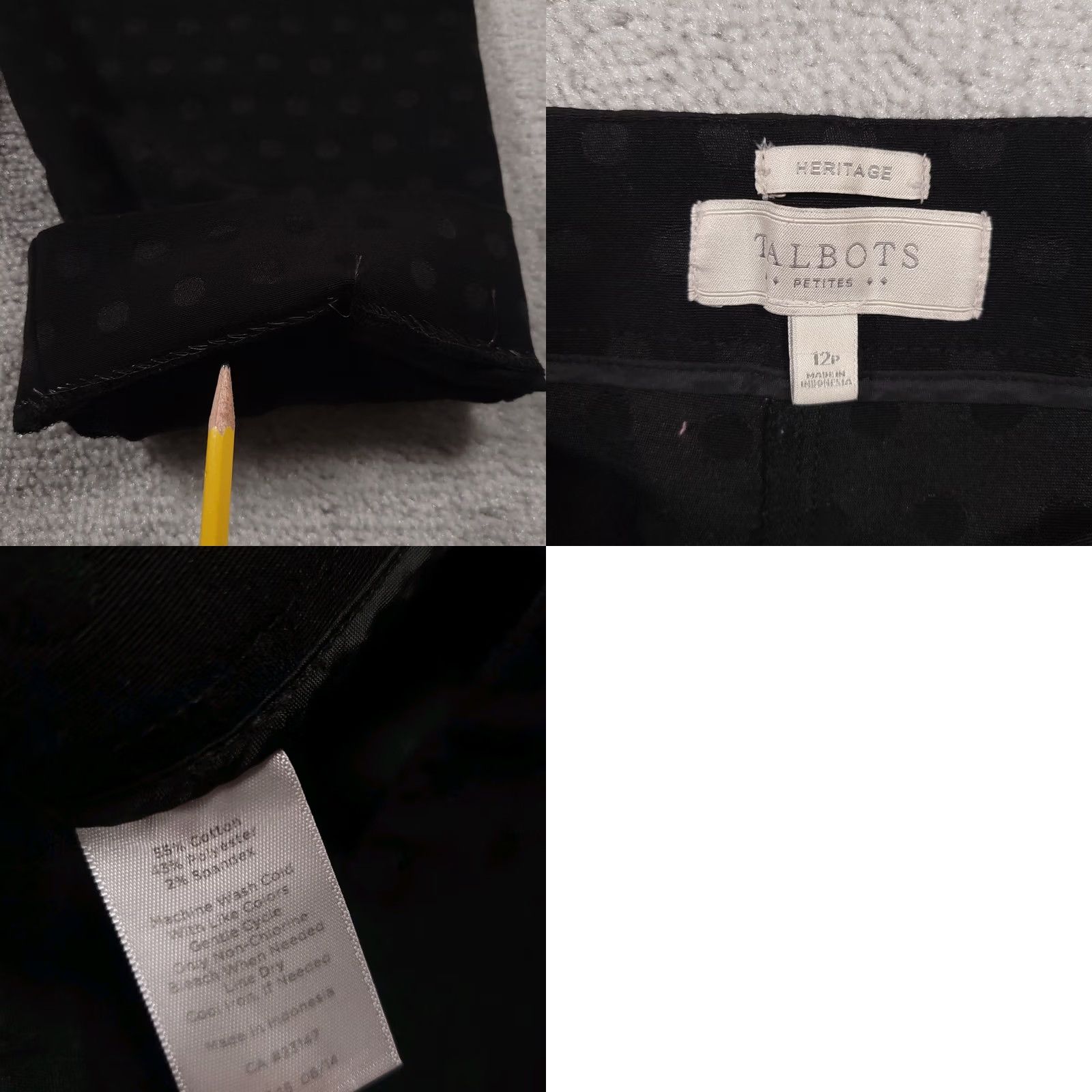 Talbots VINTAGE Talbots Heritage Pants Womens Petite 12P Black Polka Dot Side Zip Hemmed Capri Pants Capris Polka Dot Black 12P Womens Size 34" / US 12 / IT 48 - 9 Thumbnail