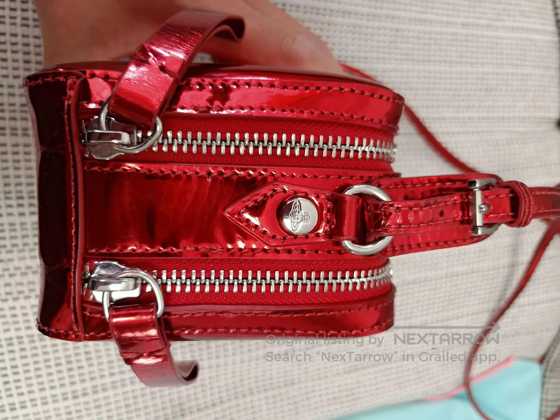 Vivienne Westwood Red Patent Leather Saturn Logo Crossbody Bag. Size ONE SIZE - 7 Thumbnail