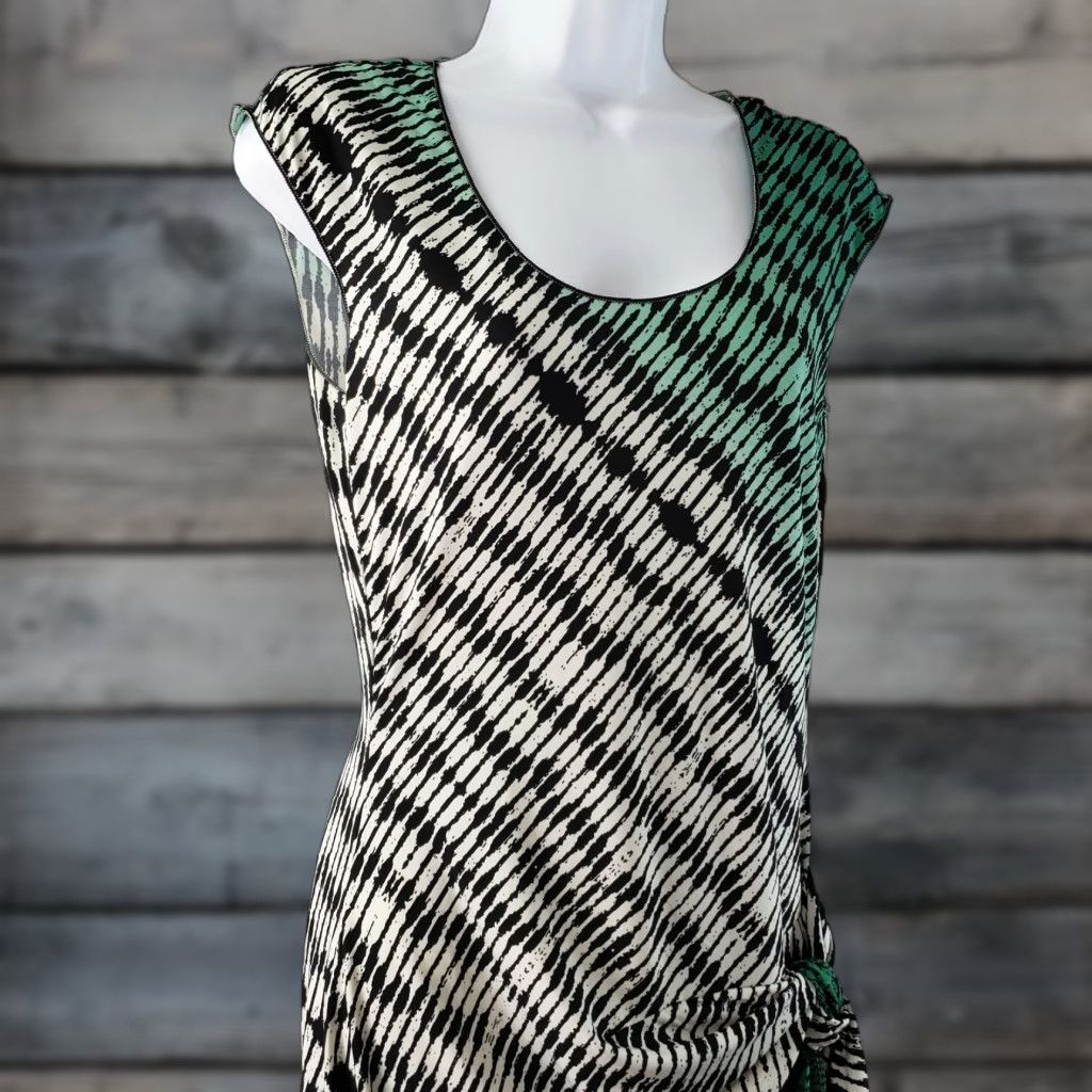 Vintage Max Studio Dress Womens Small Green Black Sleeveless Scoop Neck Side Tie Knee Length Pullover Shift 95% polyester 5% spandex Mens? Size S / US 4 / IT 40 - 1 Thumbnail