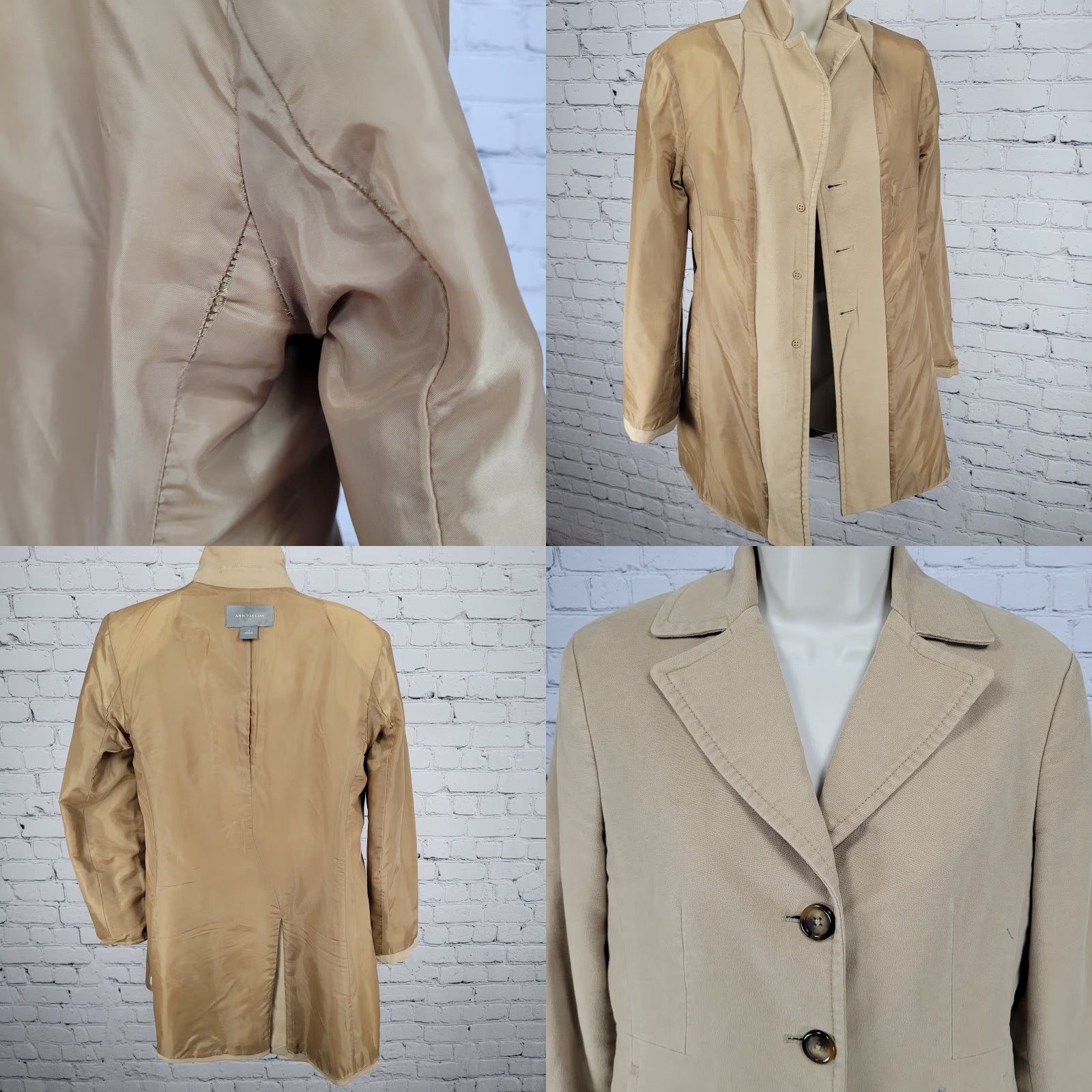 Ann Taylor VINTAGE Ann Taylor Coat Womens 2 Brown 100% Cotton Buttoned Lined Pockets Notch Collared Mid-Length Long Sleeve Dry Clean Only Size XS / US 0-2 / IT 36-38 - 8 Thumbnail