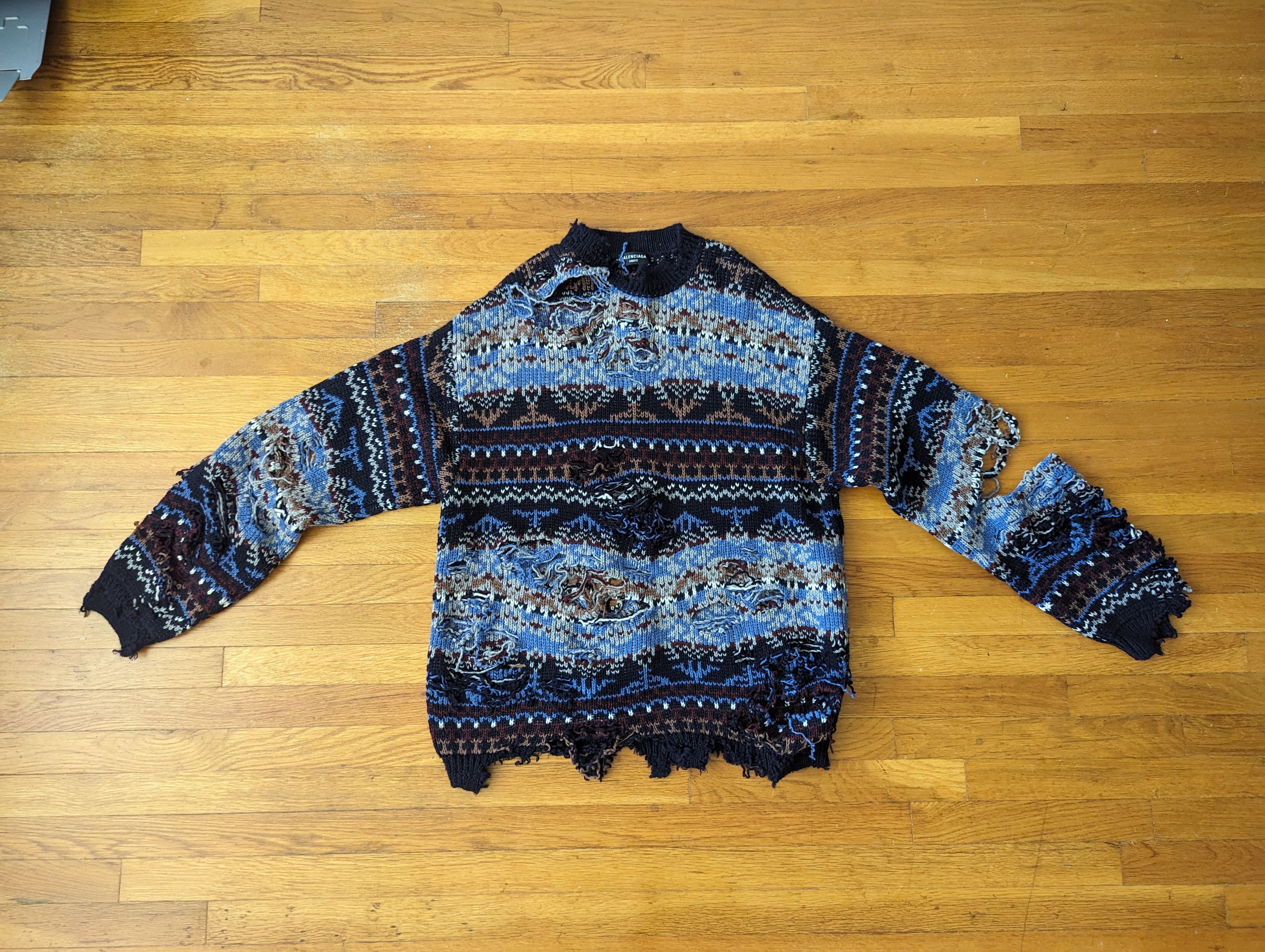 Balenciaga SAMPLE FA21 Destroyed Fair Isle Knit Size US L / EU 52-54 / 3 - 2 Thumbnail