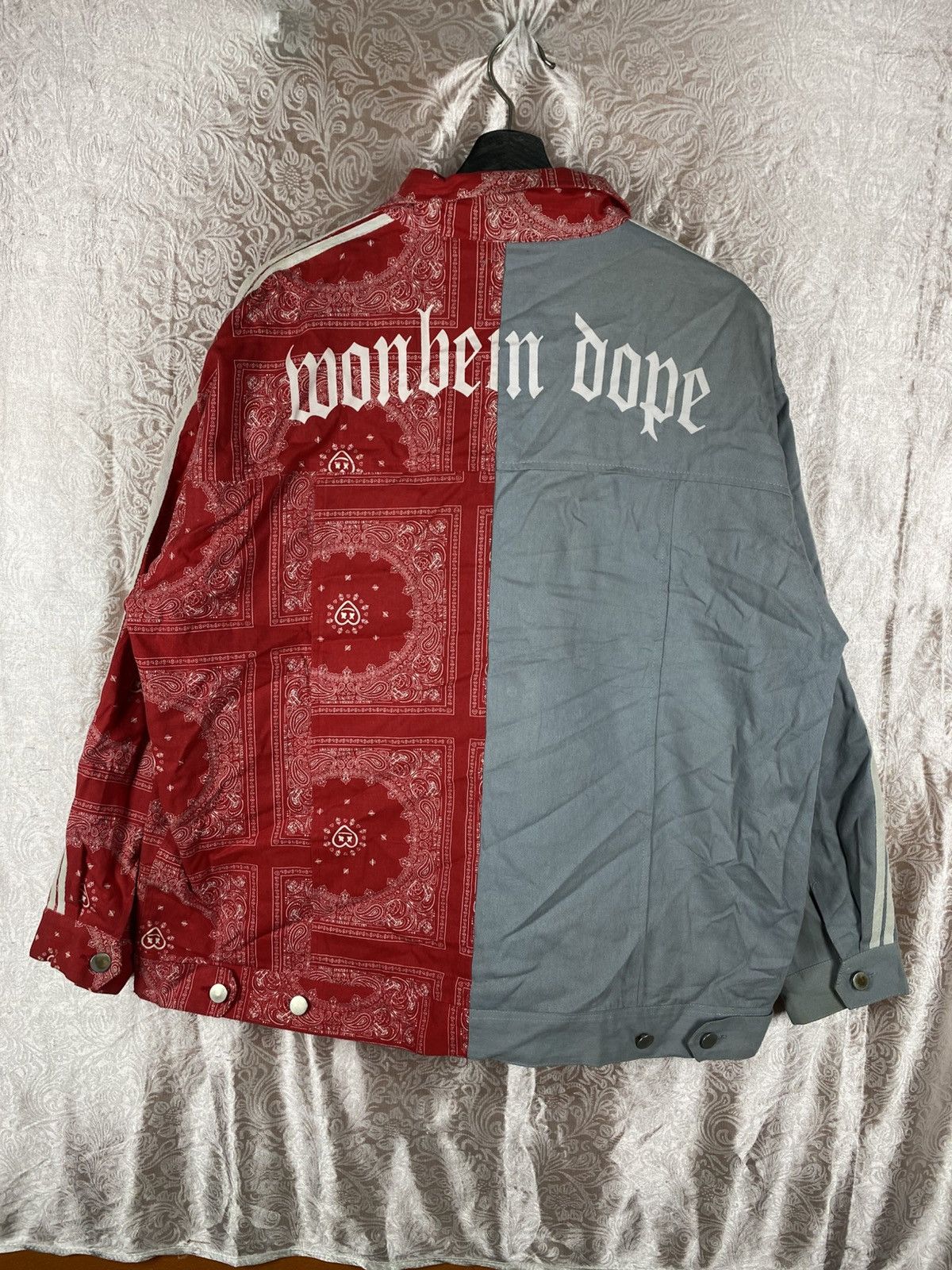 Japanese Brand Vintage KILLWINNER Split Bandana Jacket Red Grey Patchwork Size US XL / EU 56 / 4 - 9 Thumbnail