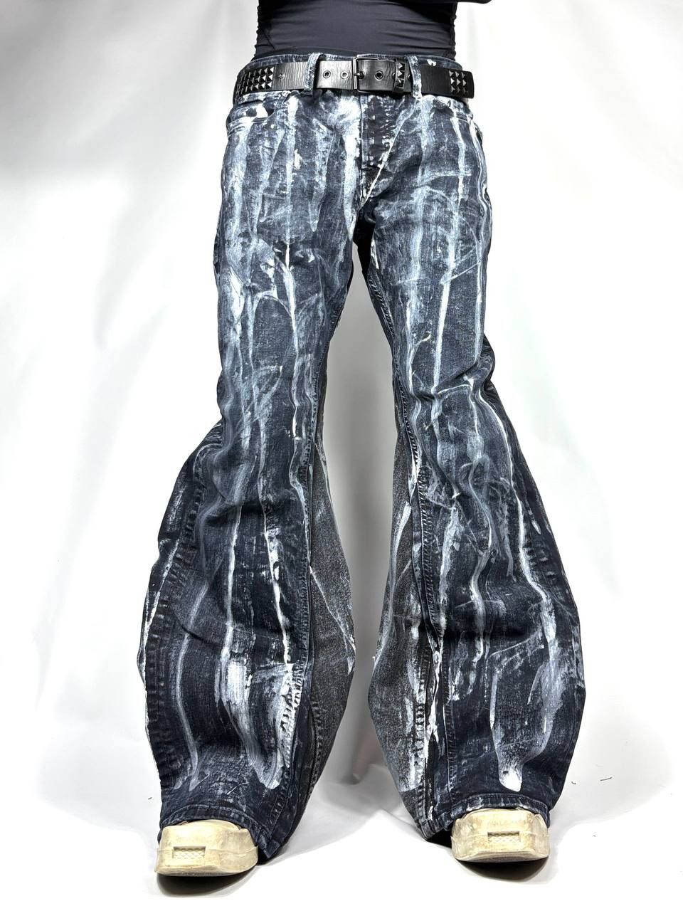 Japanese Brand Custom Black Baggy Distressed Jeans Painted Wide Leg Size US 31 - 8 Thumbnail
