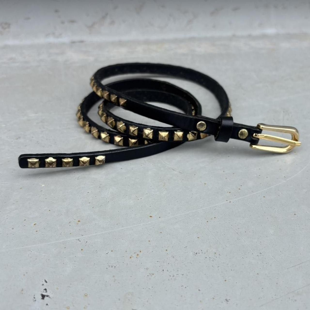 Japanese Brand Vintage Black and Gold Studded Belt Skinny Belt Size ONE SIZE - 1 Thumbnail