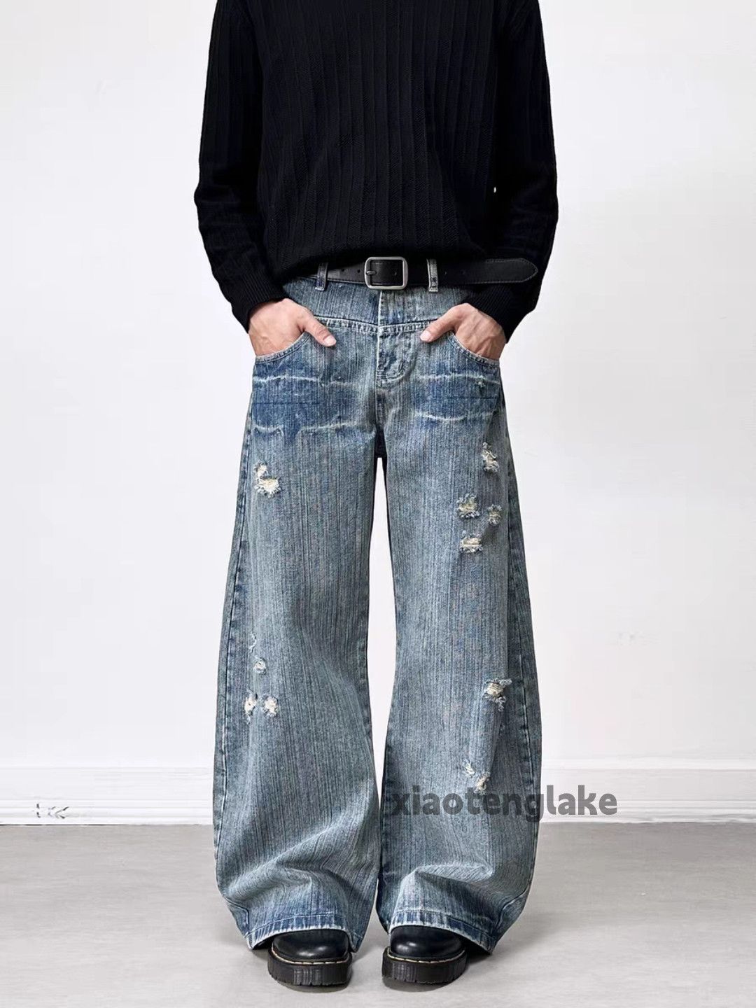 Japanese Brand Custom unisex double waist loose baggy flared jeans Size US 32 / EU 48 - 3 Thumbnail