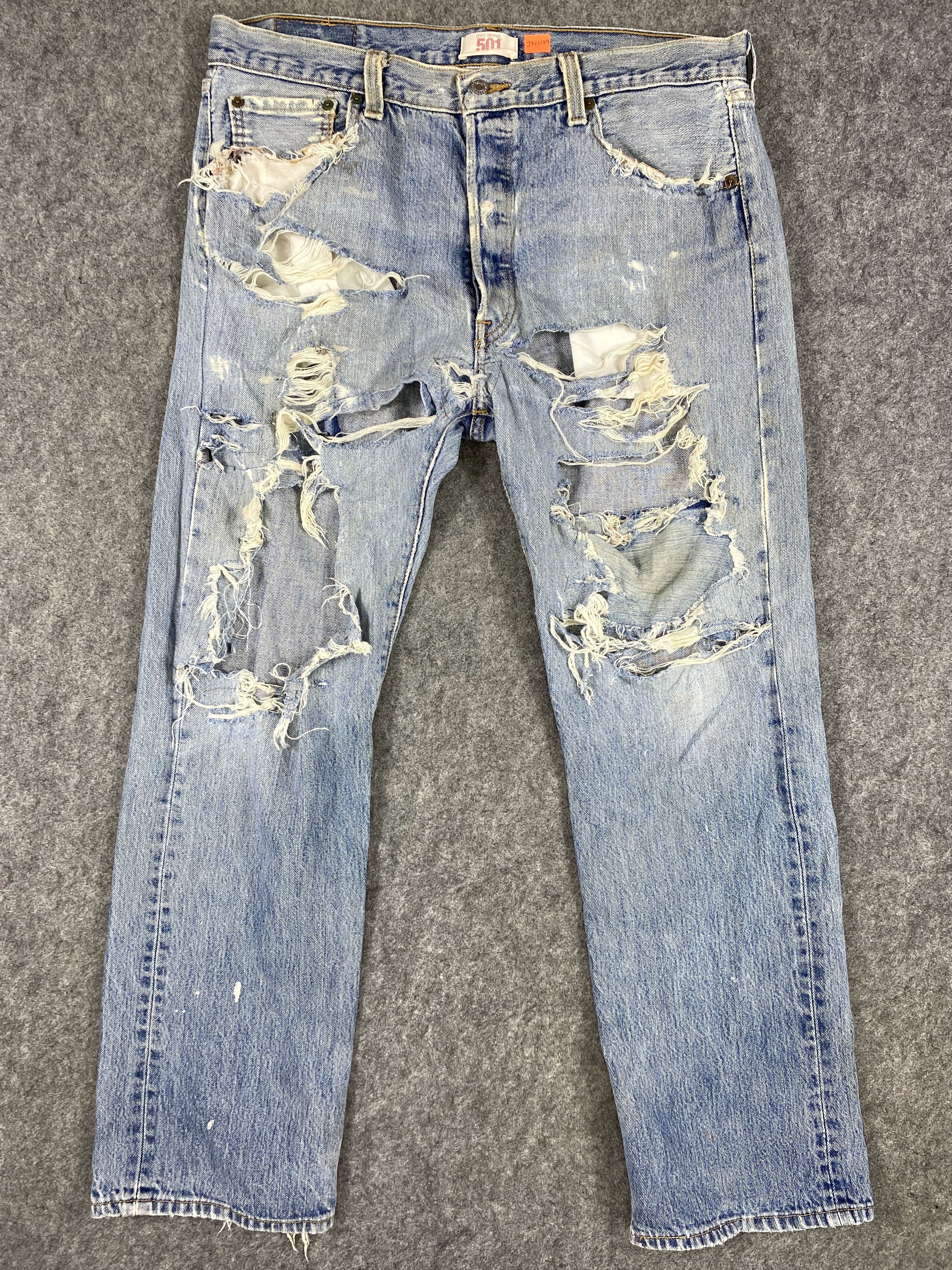 image of Hype Ripped Blue Distressed Vintage Levi's 501 37X30 Denim Jn1159, Men's