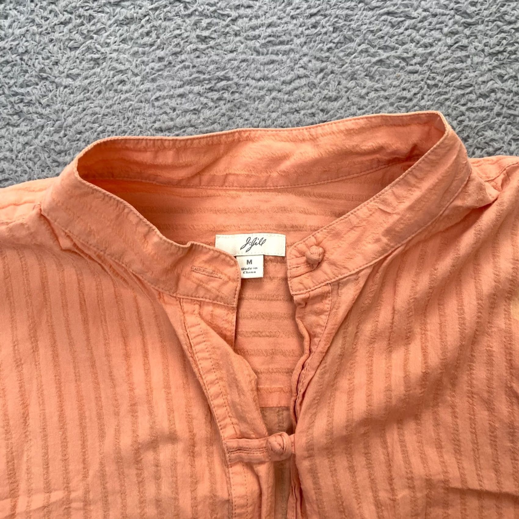 J. Jill J Jill Shirt Womens Medium Orange Striped Cotton Mandarin Collar Side Slits Size M / US 6-8 / IT 42-44 - 5 Thumbnail