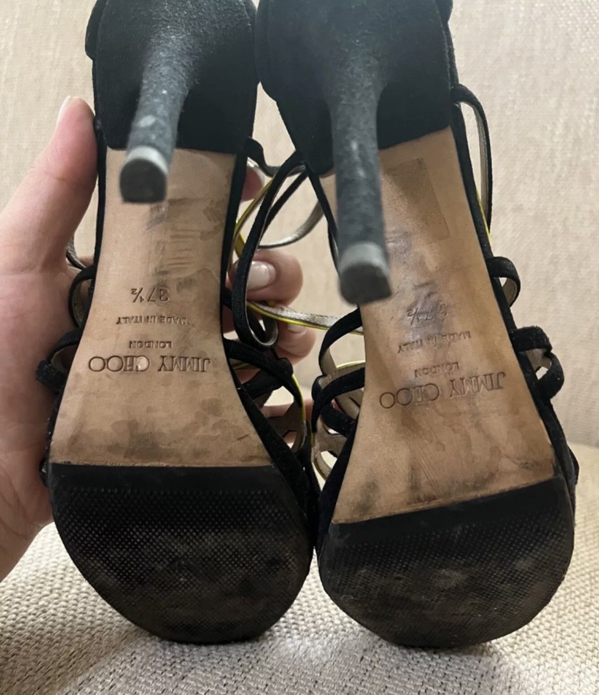 Jimmy Choo Jimmy Choo Strappy Heels Black Yellow Sandals Size US 7.5 / IT 37.5 - 8 Thumbnail