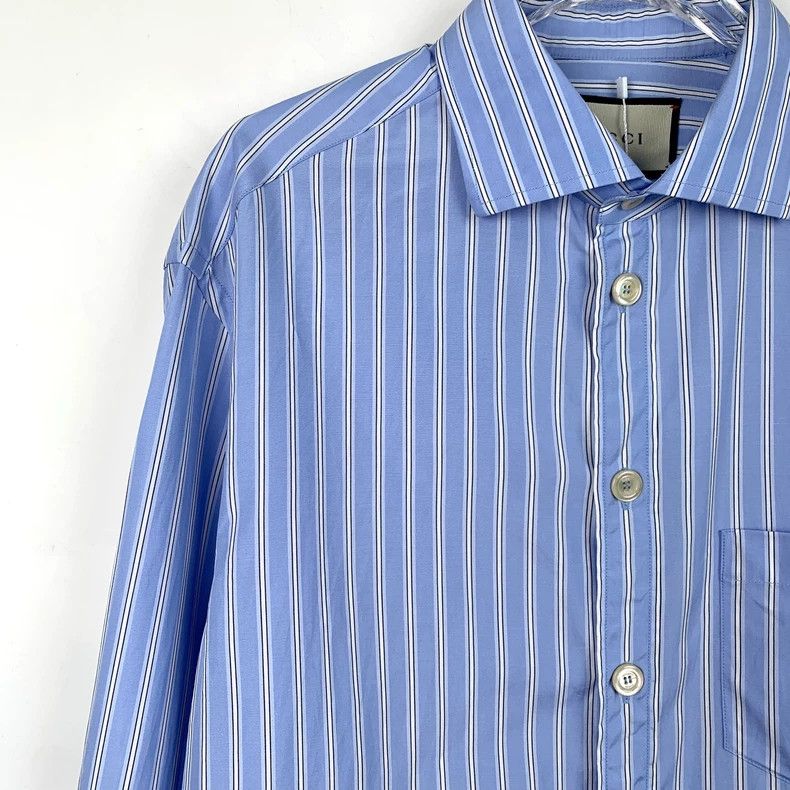 Gucci Gucci Blue vertical striped cotton lapel long-sleeved shirt Size US M / EU 48-50 / 2 - 3 Thumbnail
