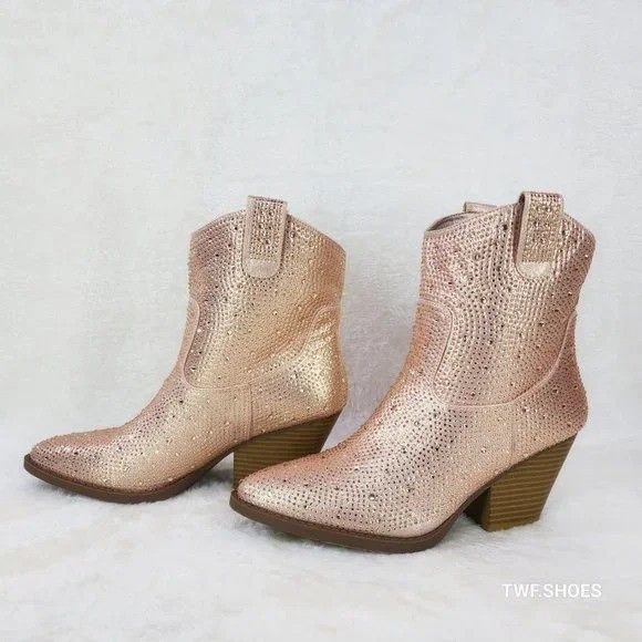 Other Dolly Rose Gold Rhinestone Glitter Cowgirl Country Glam West Size US 6.5 / IT 36.5 - 1 Thumbnail