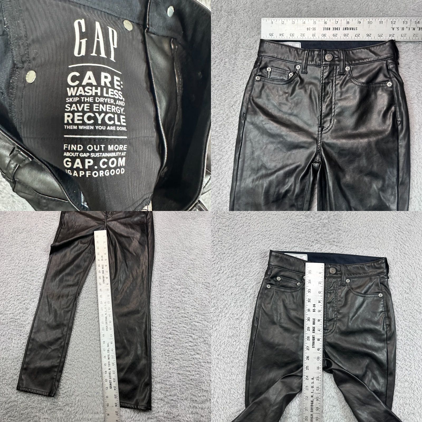 Gap GAP Jeans Womens 24 Black Vegan Leather High Rise Vintage Slim Jeans Size 42" / US 20 - 8 Thumbnail