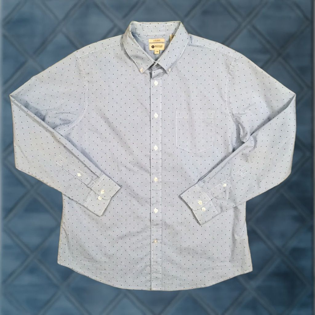 Haggar Haggar Shirt Mens Large Blue Polka Dot Long Sleeve Button-Down Size US L / EU 52-54 / 3 - 1 Thumbnail