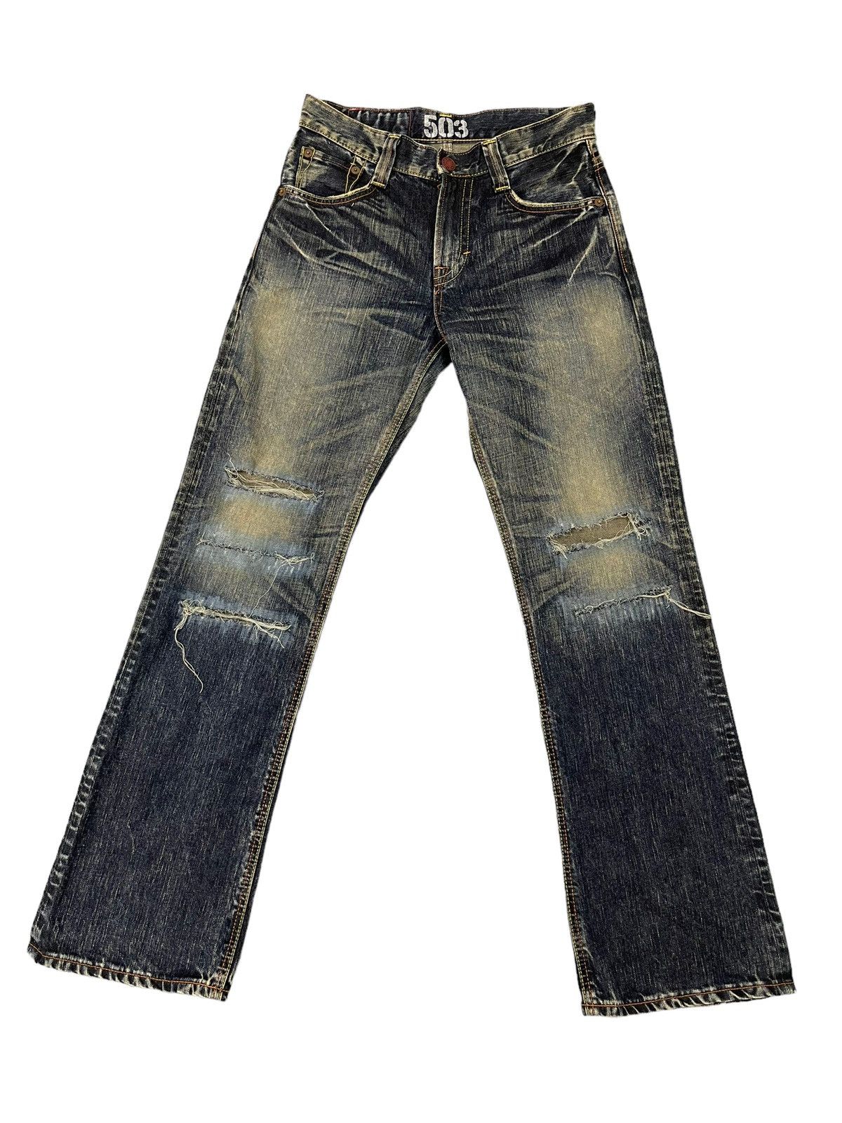 Edwin Flare Jeans Edwin Japan Faded Distress Boot Cut 6🟦8 Size US 31 - 2 Thumbnail
