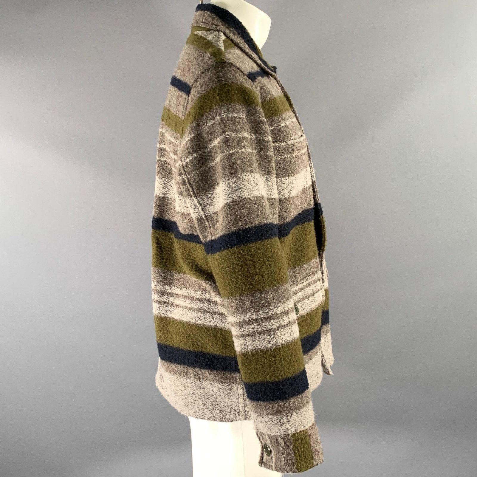 Todd Snyder TODD SNYDER Tan Olive Textured Stripe Cotton Chore Jacket Size US M / EU 48-50 / 2 - 3 Thumbnail