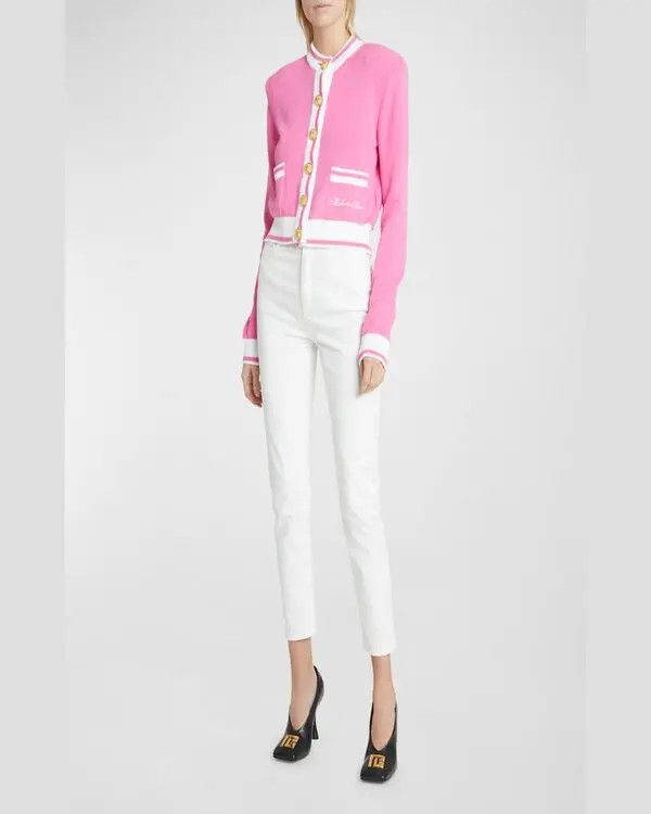 Balmain o1y0625 Cardigan in Pink/White Size L / US 10 / IT 46 - 4 Thumbnail