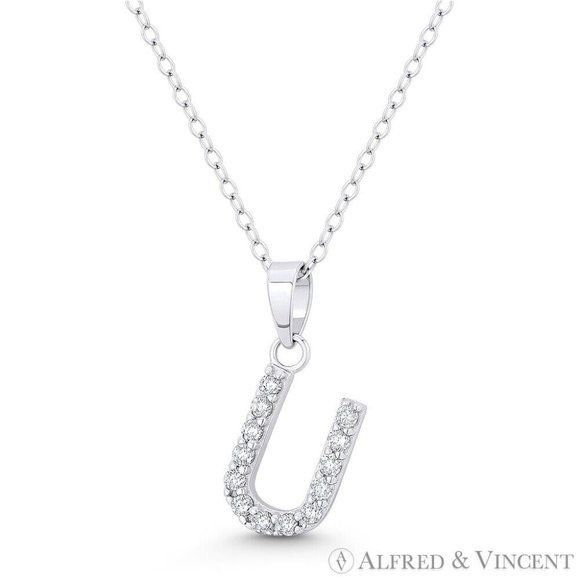 Other Initial "U" CZ Crystal Pendant w/ Cable Chain Necklace Size ONE SIZE - 1 Preview
