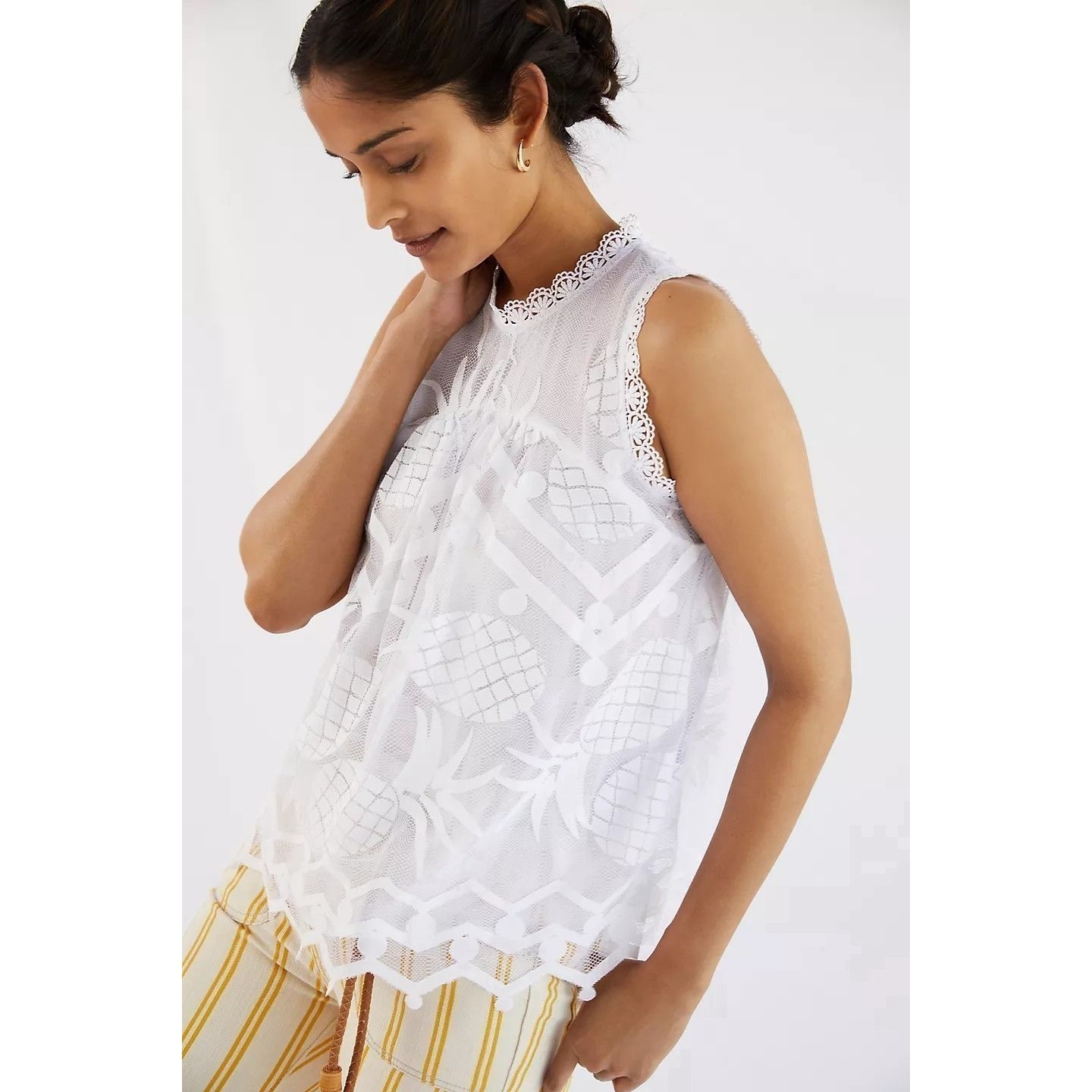 Anthropologie Maeve Pineapple Lace Sleeveless Blouse Size XS / US 0-2 / IT 36-38 - 6 Thumbnail