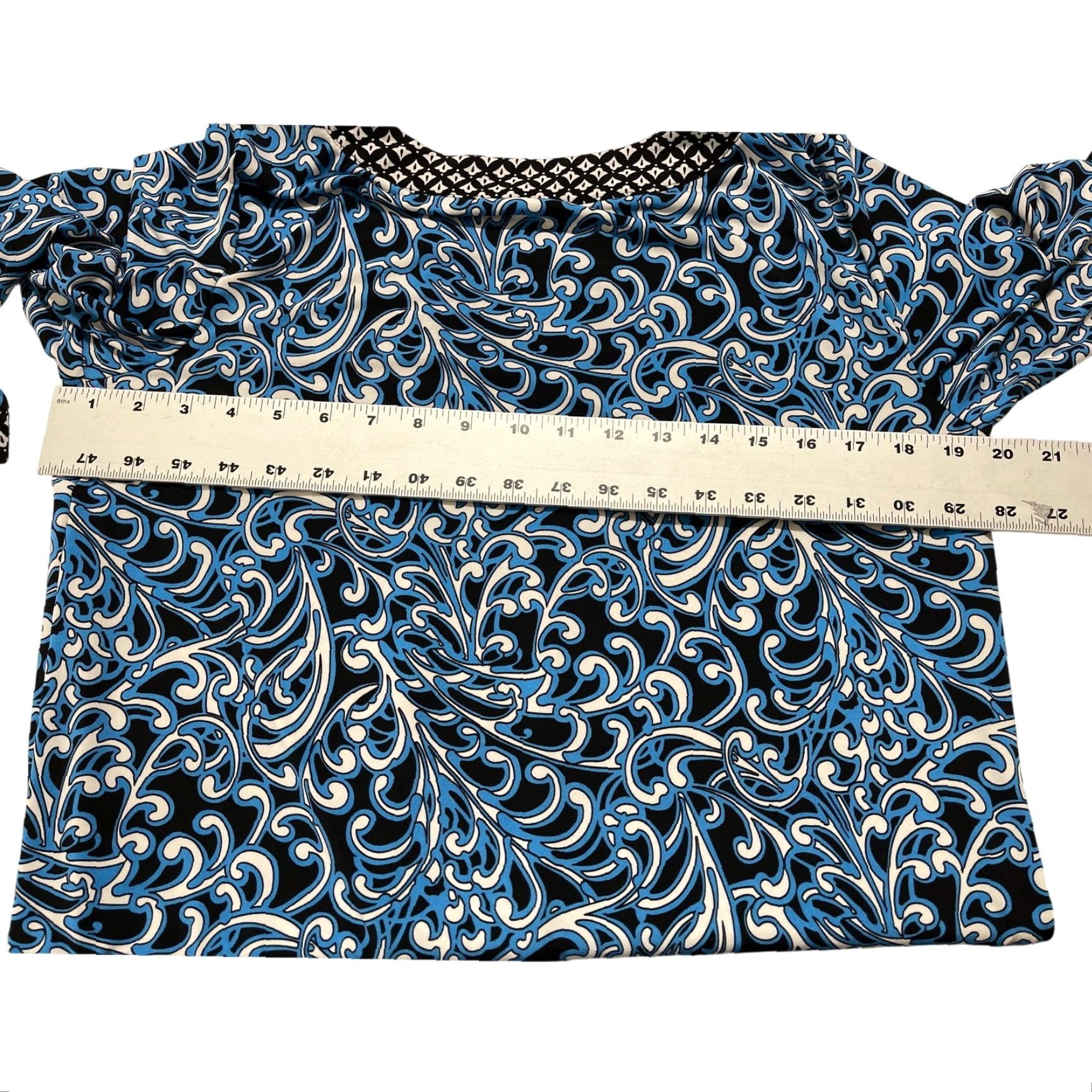Liz Claiborne Liz Claiborne Dress L Blue Black Long Sleeve Bohemian Paisley Knee Length Shift Pullover Casual Women Size L / US 10 / IT 46 - 5 Thumbnail