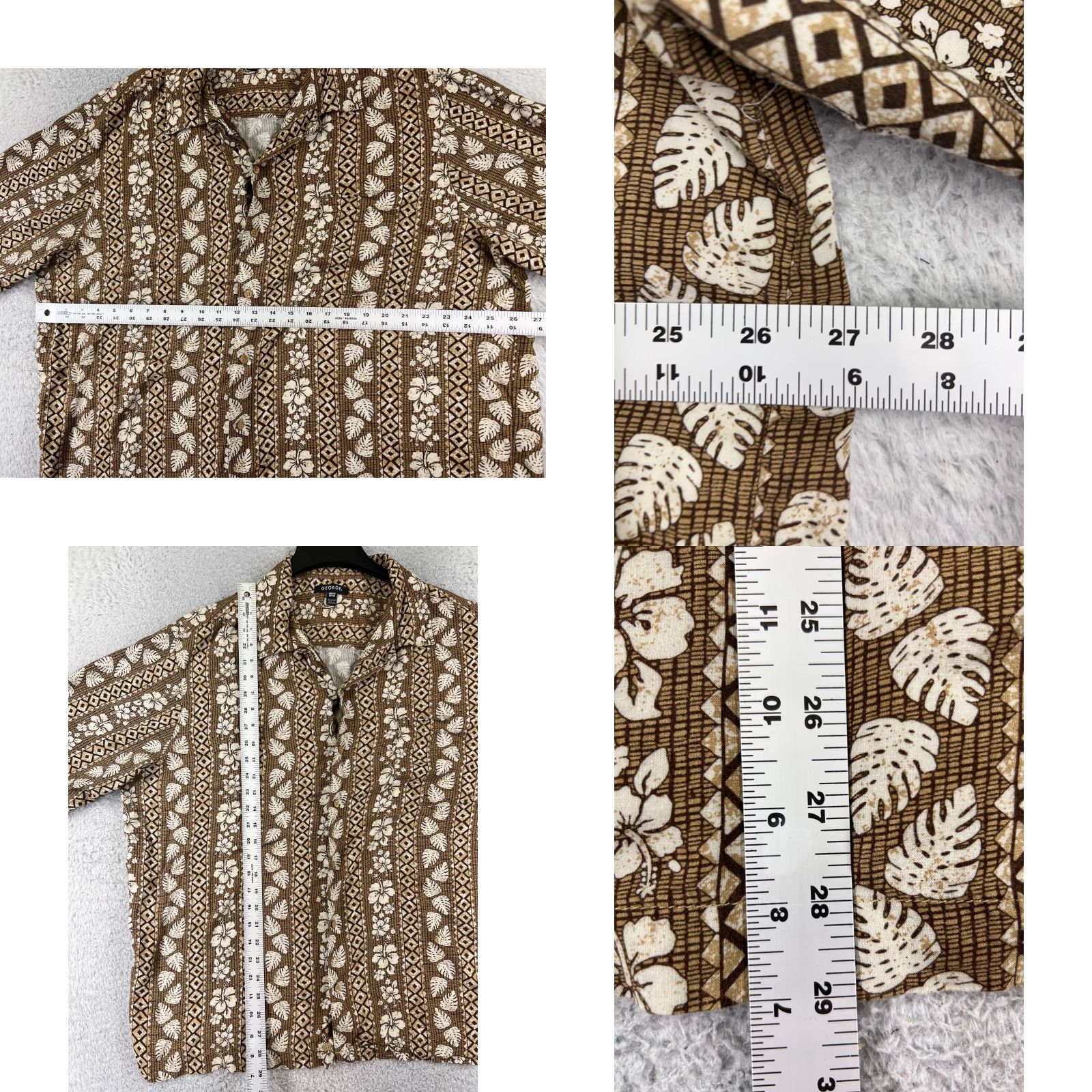 George VINTAGE George Shirt Adult 2XL Brown Floral Stripe 100% Rayon Hawaiian Pocket Button-Up Short Sleeve Mens Size US XXL / EU 58 / 5 - 8 Thumbnail