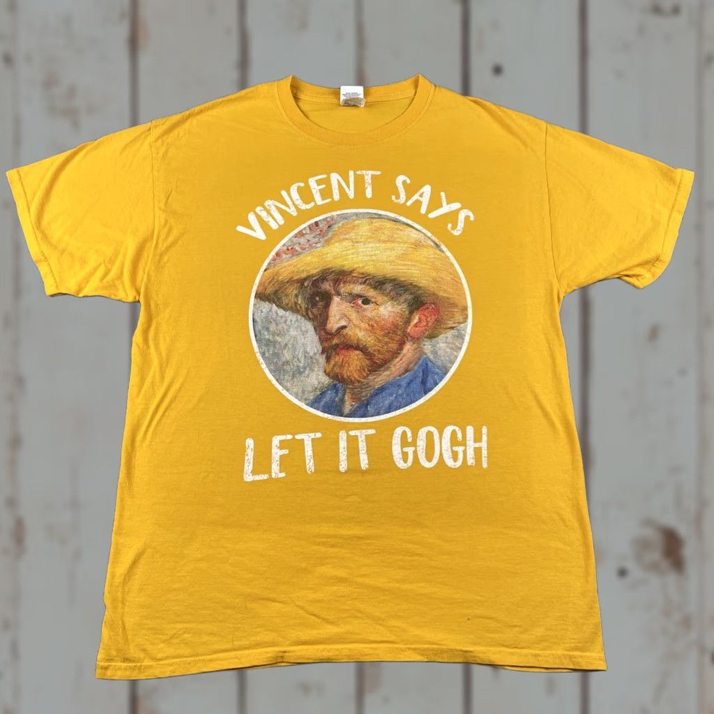Fruit Of The Loom FOTL Van Gogh Painter Artist Large Yellow T Shirt Vincent Says Let It Gogh Tee Size US L / EU 52-54 / 3 - 1 Thumbnail