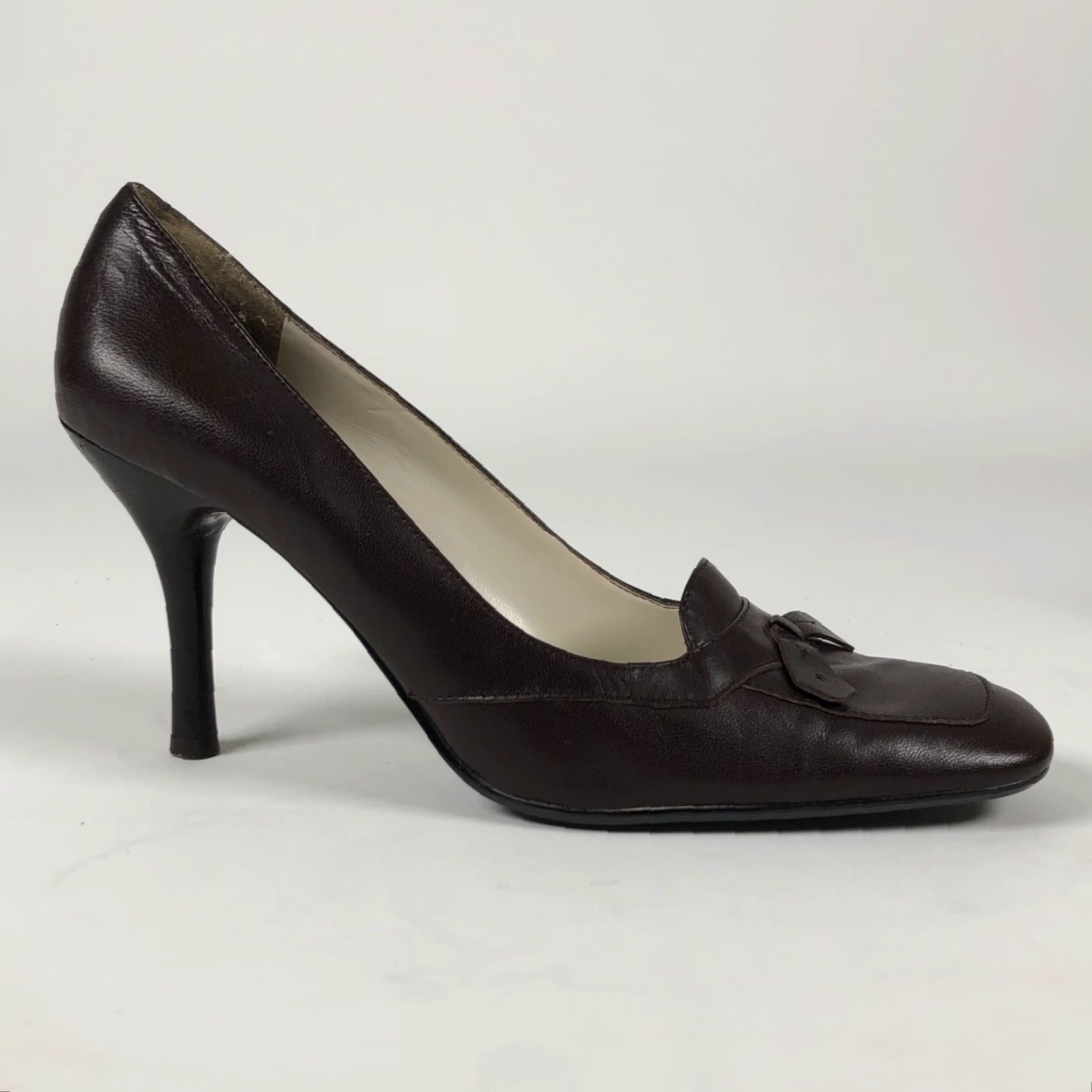 Vintage VINTAGE Bandolino Womens Pumps Brown Leather Bow Square Toe Heels 8 M Clampbow? Size US 8 / IT 38 - 4 Thumbnail