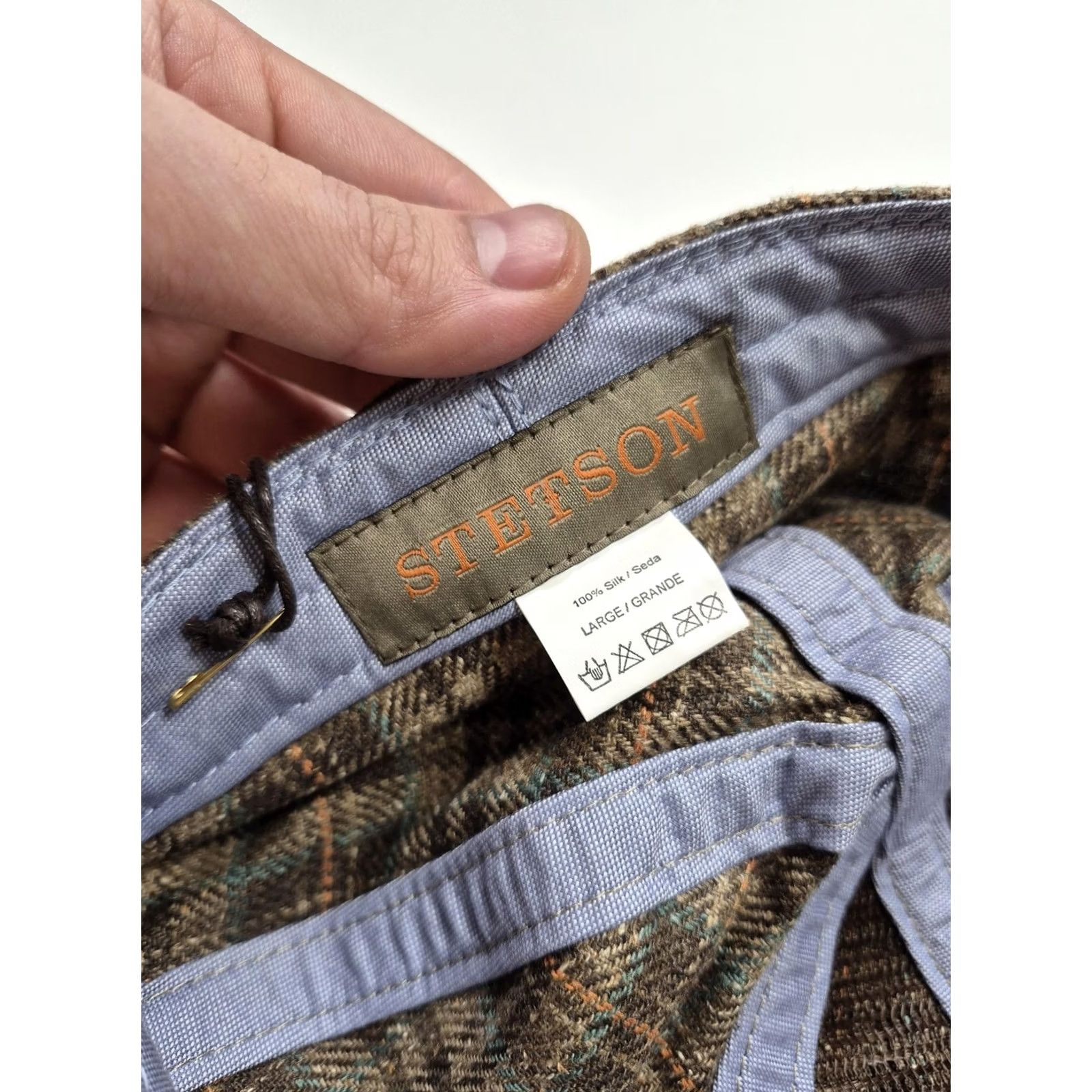 Stetson Stetson Newsboy Cap Mens Large Brown Plaid Silk Tweed Sun Guard UV Protection Listed Cap Size ONE SIZE - 4 Thumbnail