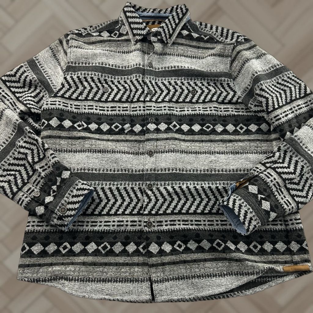 Vintage 32 Bar Blues Shirt Jacket Mens XL Gray Aztec Wool Blend Button Front Size US XL / EU 56 / 4 - 1 Thumbnail