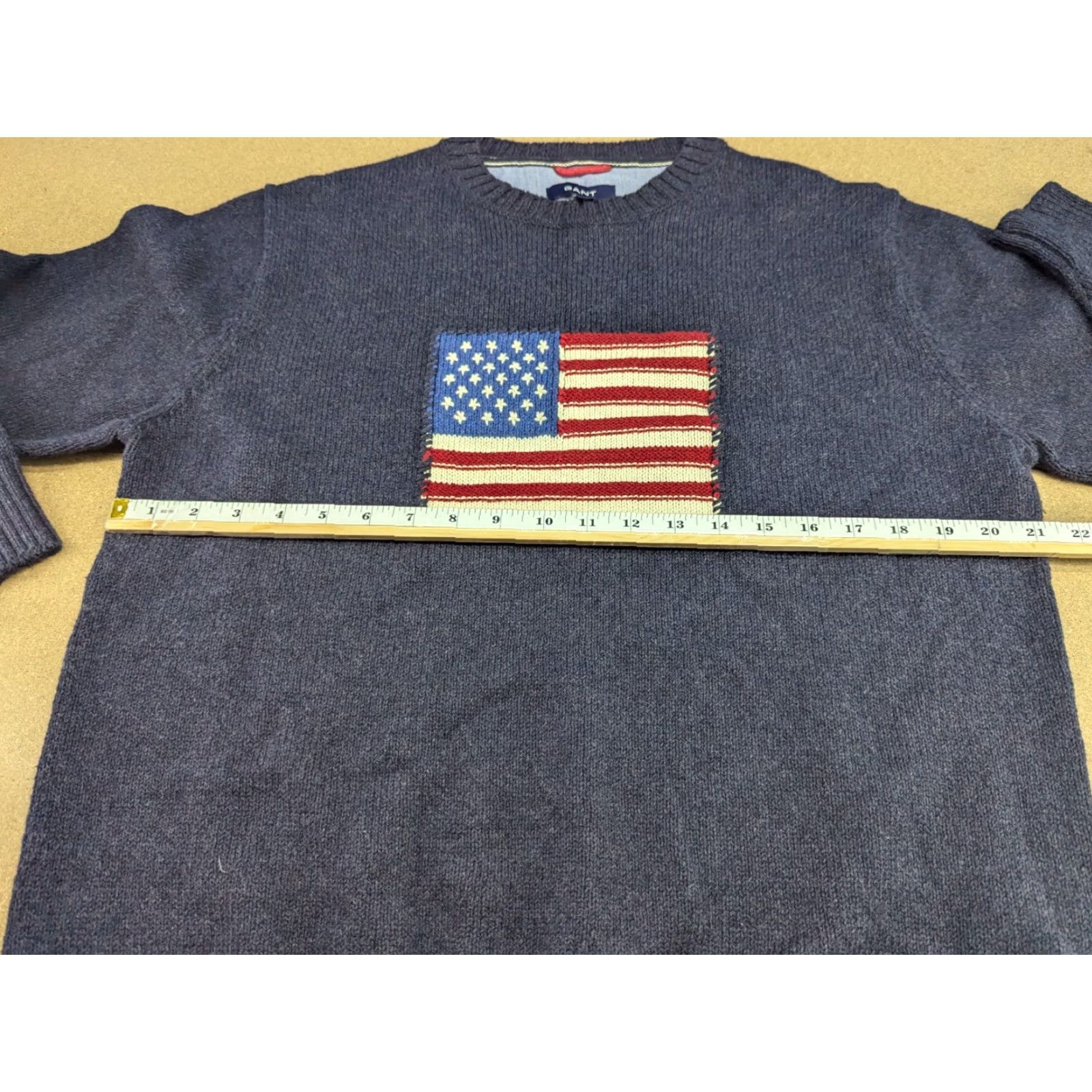 Gant GANT Mens Sweater XL Gray Cotton Knitted Crewneck USA Flag Logo Pullover Shirt Mens Size US XL / EU 56 / 4 - 5 Thumbnail