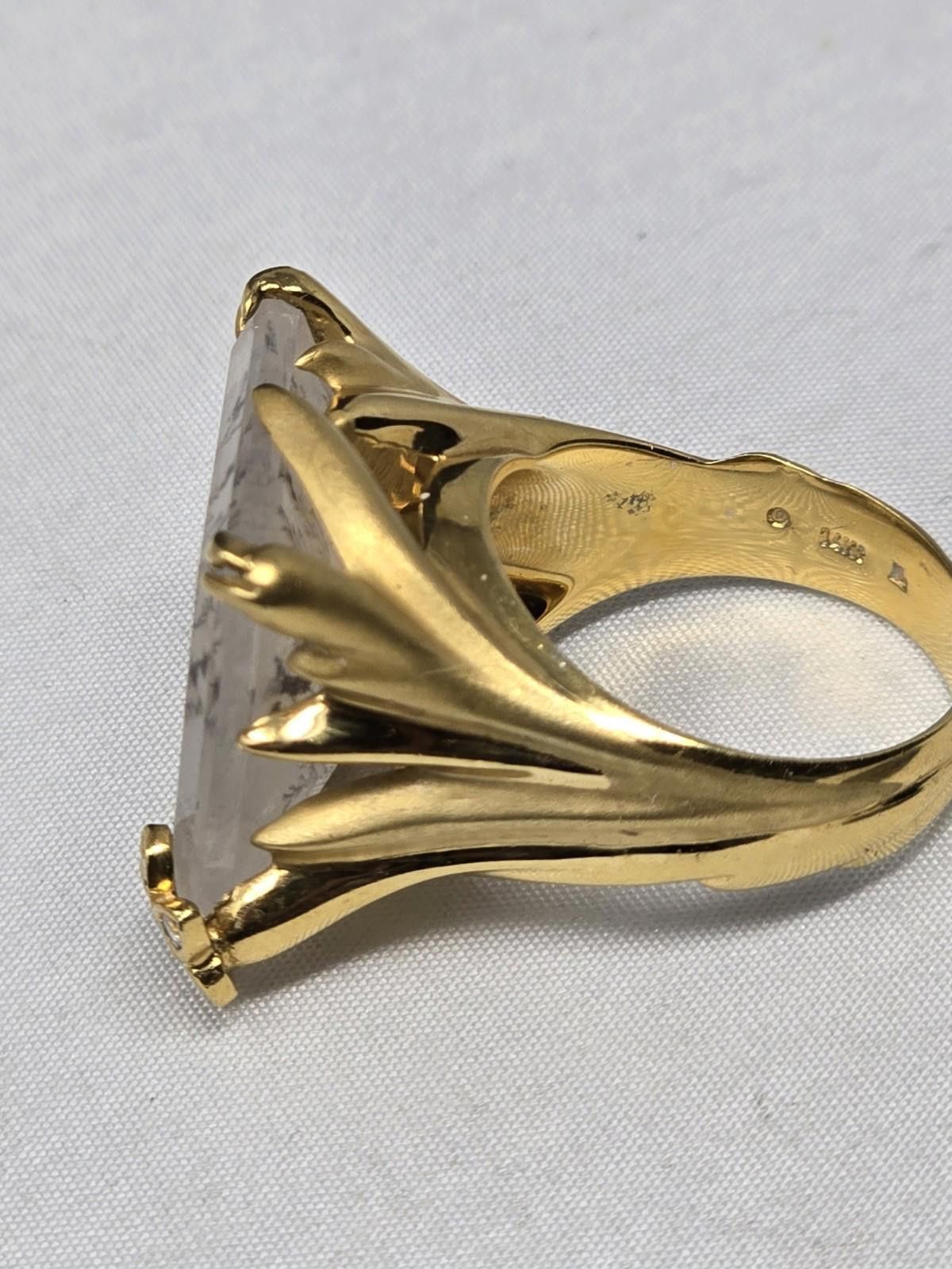 The Unbranded Brand Heavy 14k Gold Dendritic Quartz & Diamond Statement Ring 7 Size ONE SIZE - 7 Thumbnail