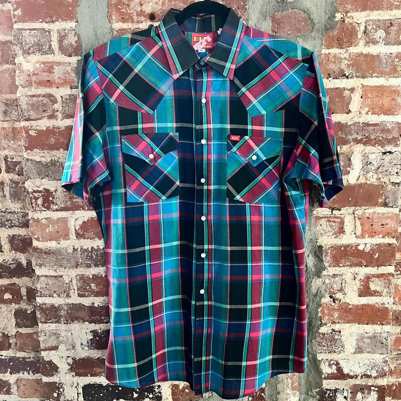 Vintage VTG ELY Plains Men's SS Black Plaid Pearl Snap Shirt M 21x30 Size US M / EU 48-50 / 2 - 2 Thumbnail