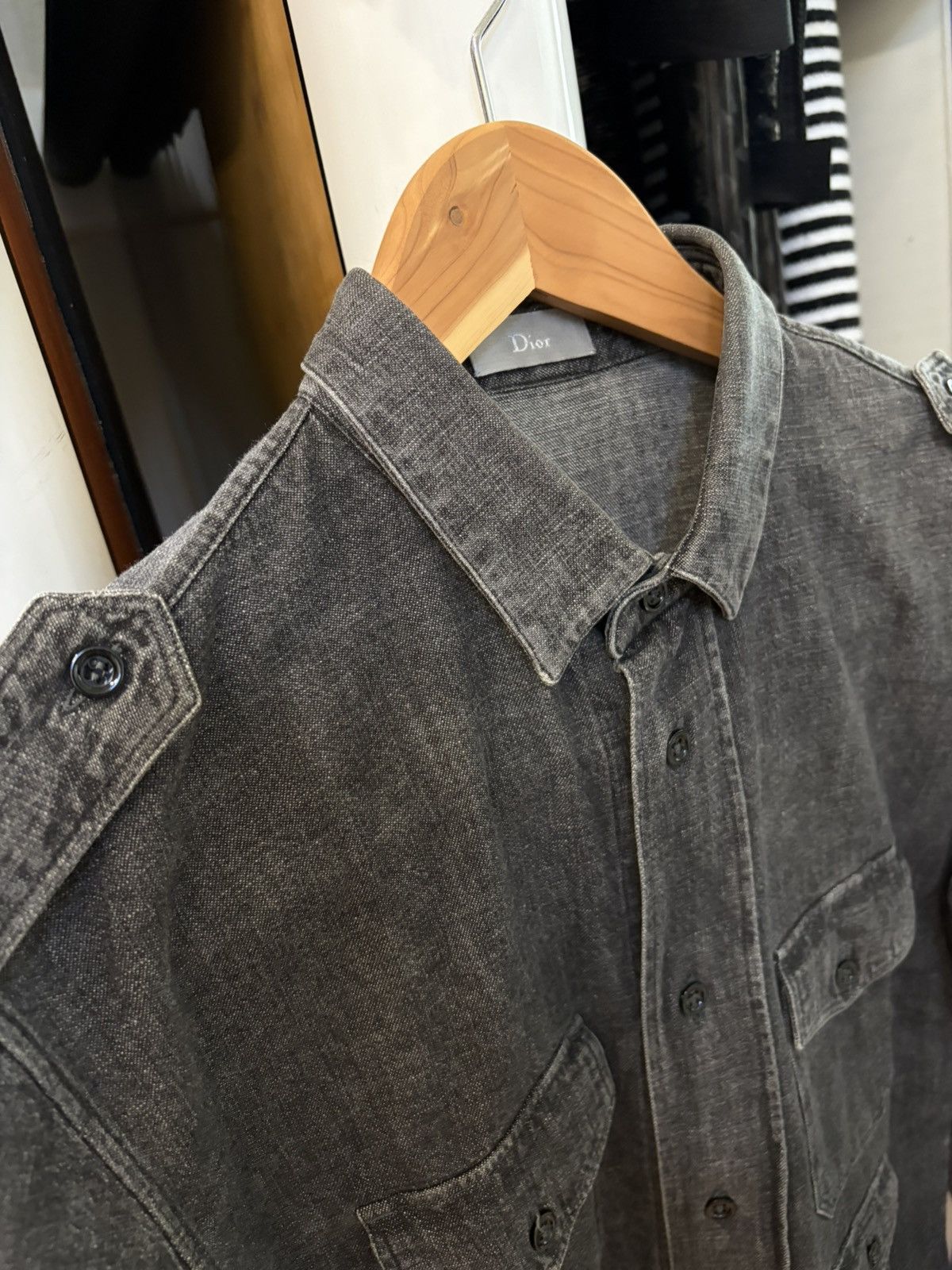 Dior SS04 Strip Military Button Shirt Hedi Slimane Size US M / EU 48-50 / 2 - 2 Thumbnail