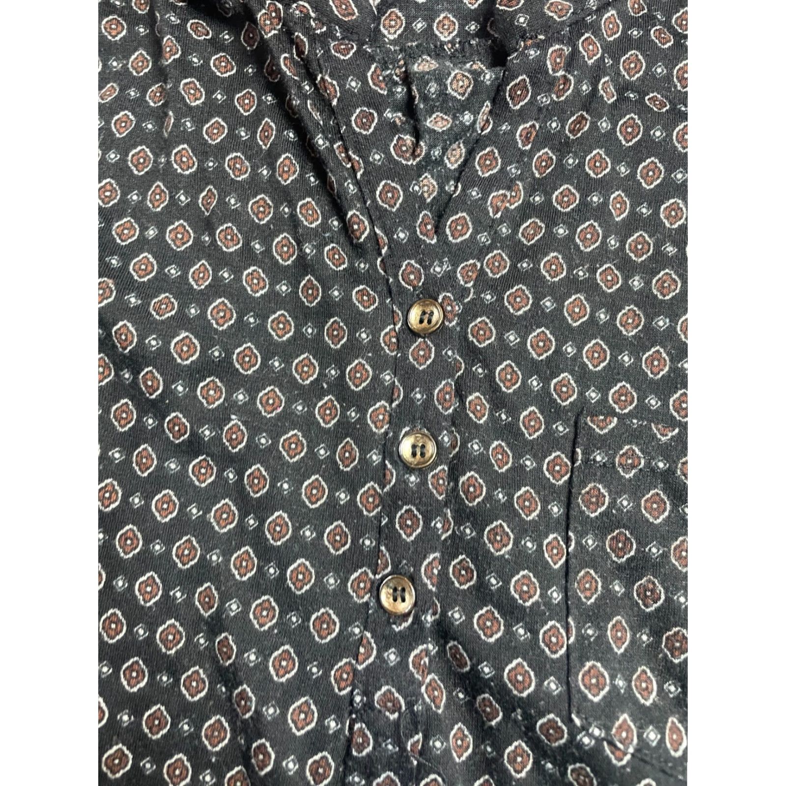 Vintage MAX Shirt Womens UK 16 Black Brown Floral Long Sleeve 1/4 Button Pocket Size XXL / US 16-18 / IT 52-54 - 5 Thumbnail