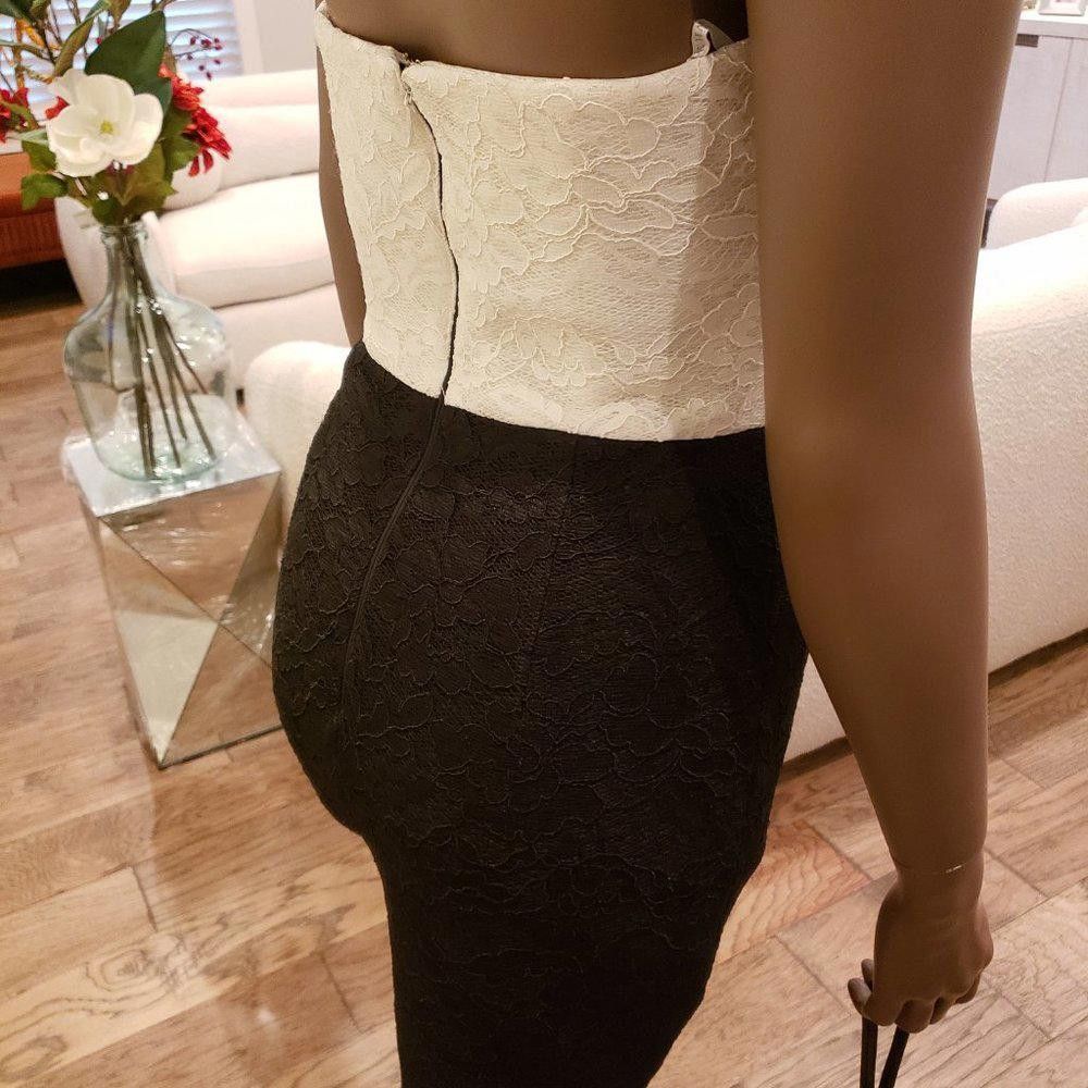 Designer Black Halo White/Black Color-Block Strapless Cocktail Dress Size XS / US 0-2 / IT 36-38 - 5 Thumbnail