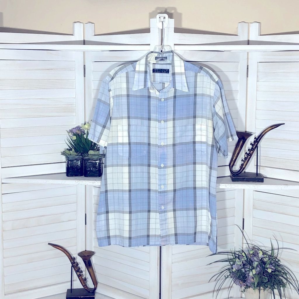 Vintage 90s western cowboy blue cream plaid short sleeves shirt sz M Size US M / EU 48-50 / 2 - 1 Thumbnail