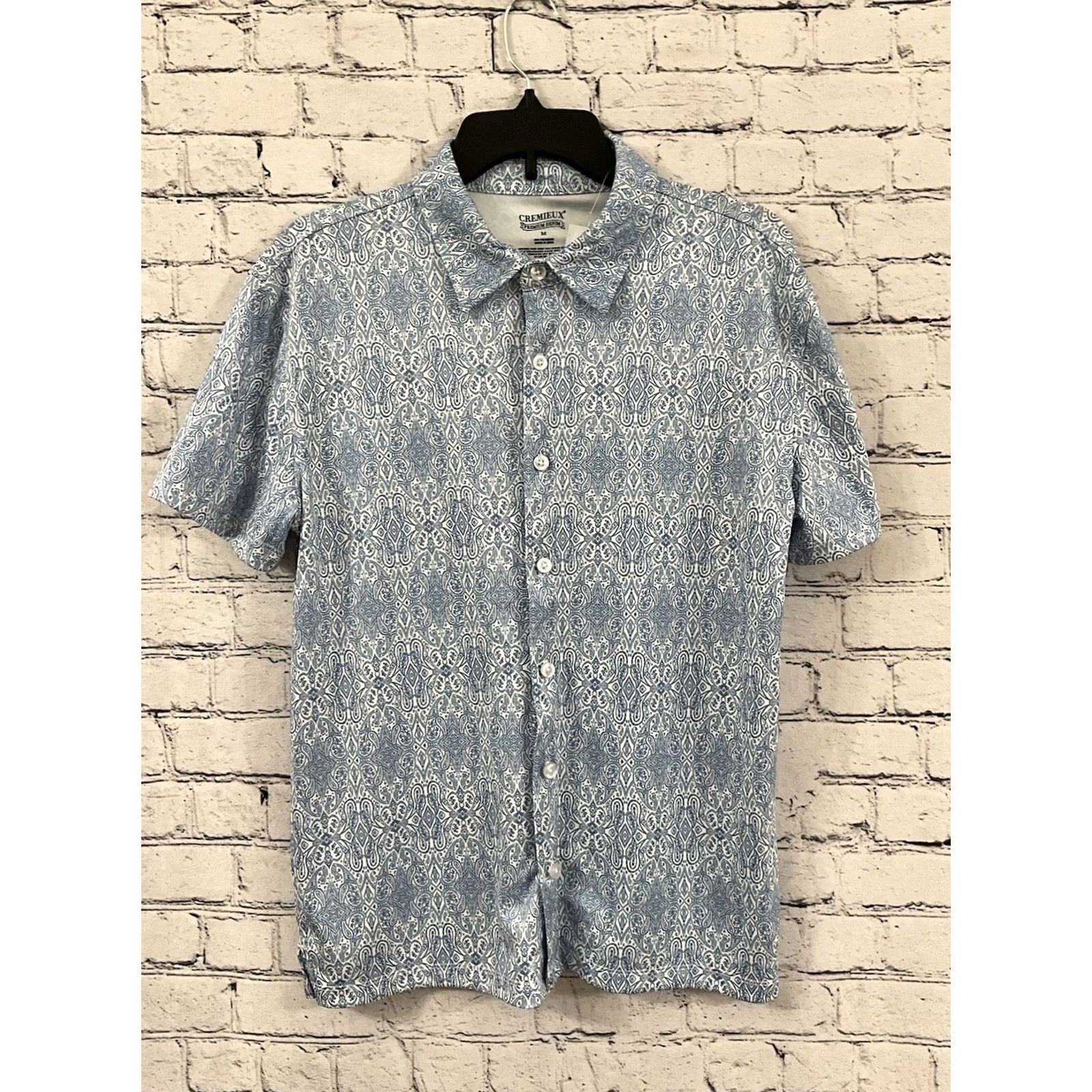 Cremieux Cremieux Premium Denim Button-Down Shirt M Men Blue Paisley Short Sleeve Size US M / EU 48-50 / 2 - 2 Thumbnail