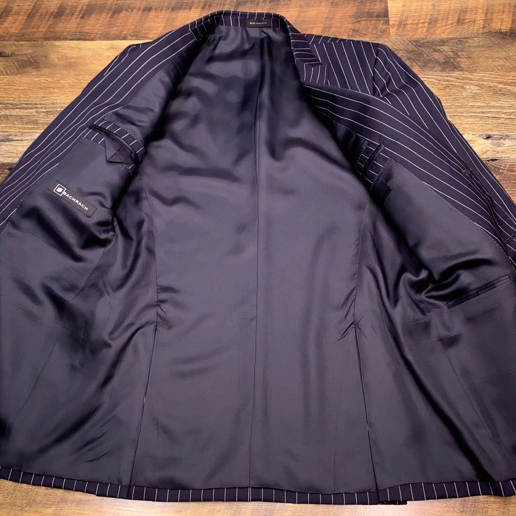 Vintage Bachrach Suit 40 Long Navy Blue Pinstripe Wool Pants 33 Waist Unhemmed New Size 40R - 4 Thumbnail