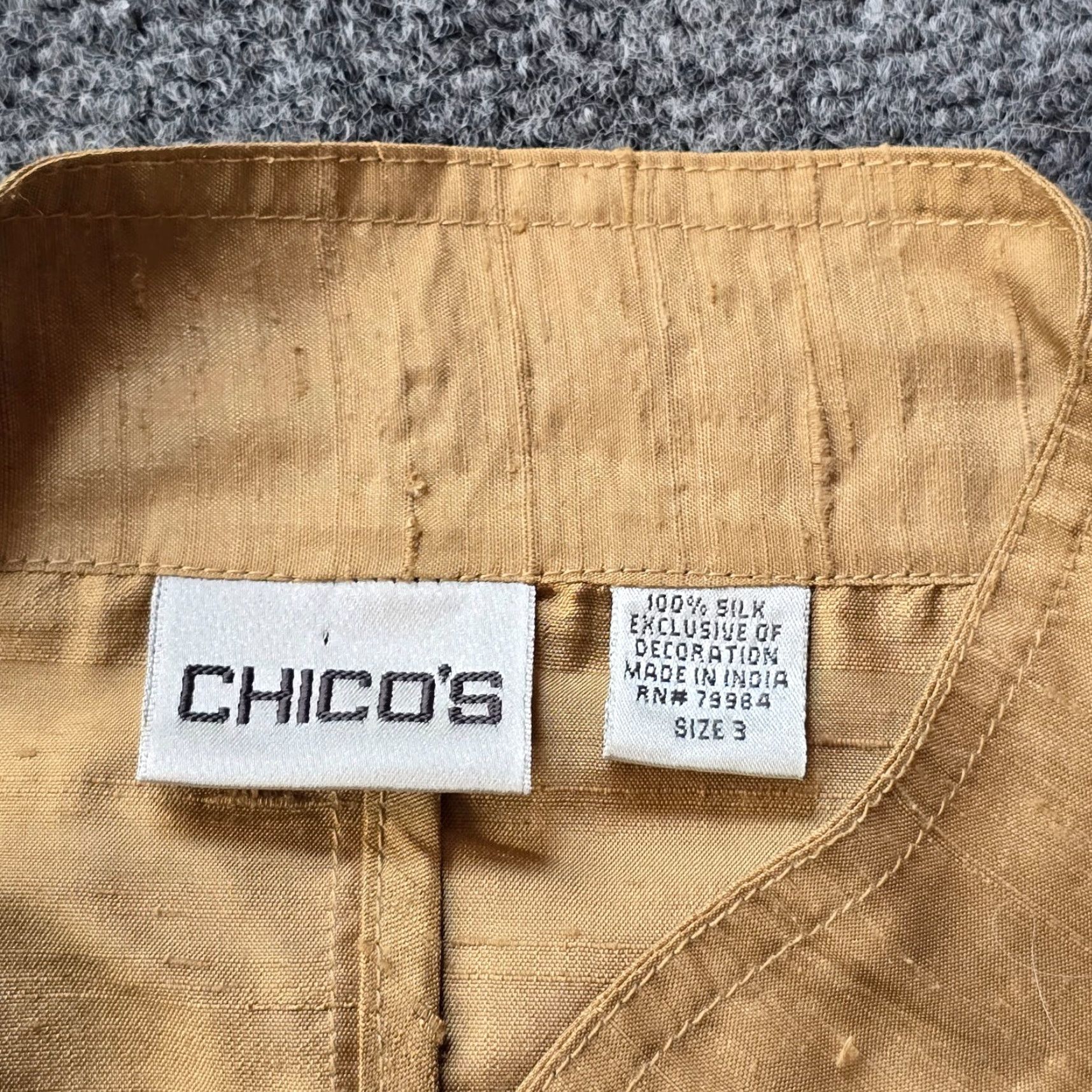 Vintage Chicos Jacket Womens XL Beige Silk Open Beaded Embroidery Classic Career Ladies Open Front Long Sleeve Jacket Size XL / US 12-14 / IT 48-50 - 3 Thumbnail