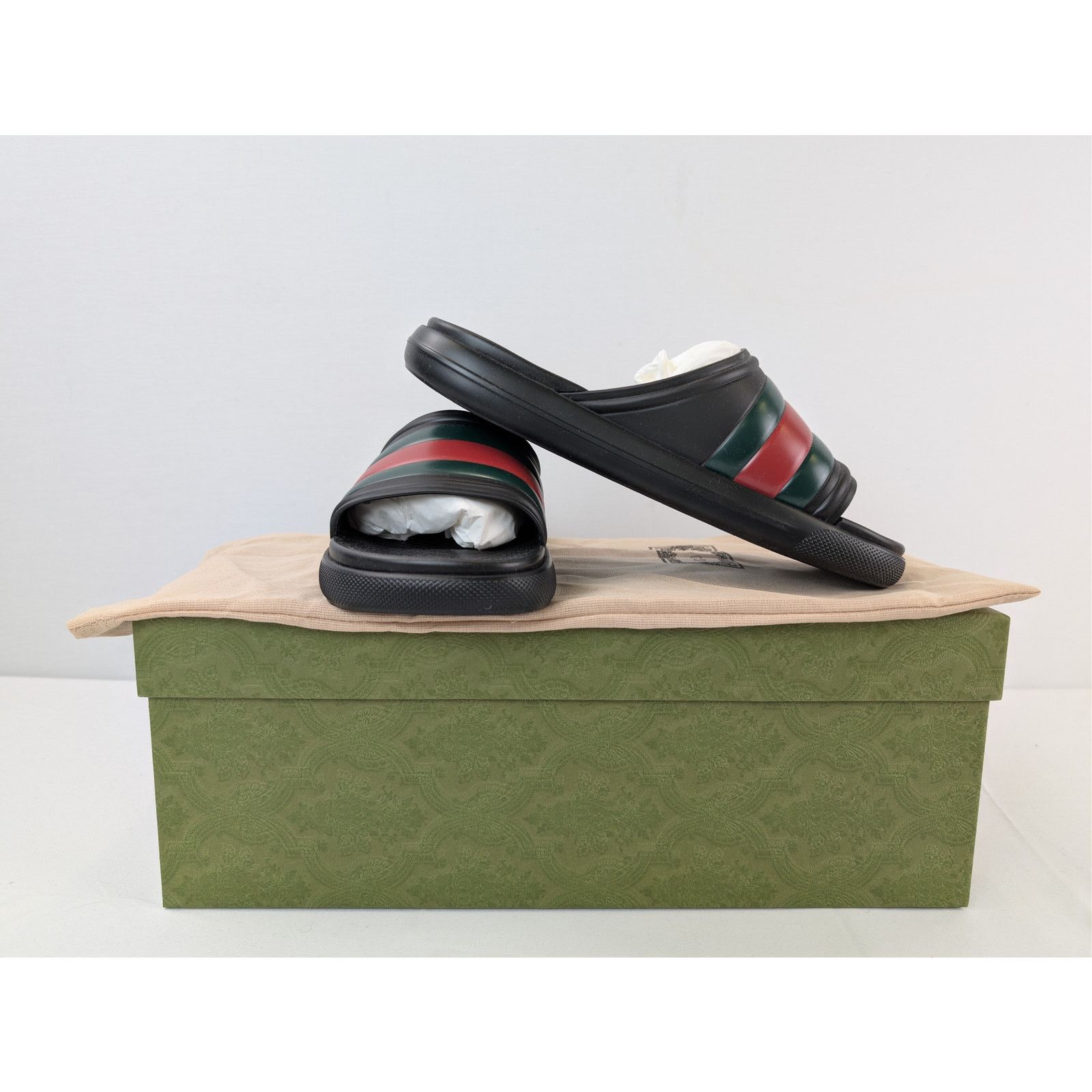 Gucci o1rshd1 Men's Web Slide Sandal Slipper with signature green Size US 11.5 / EU 44-45 - 13 Thumbnail
