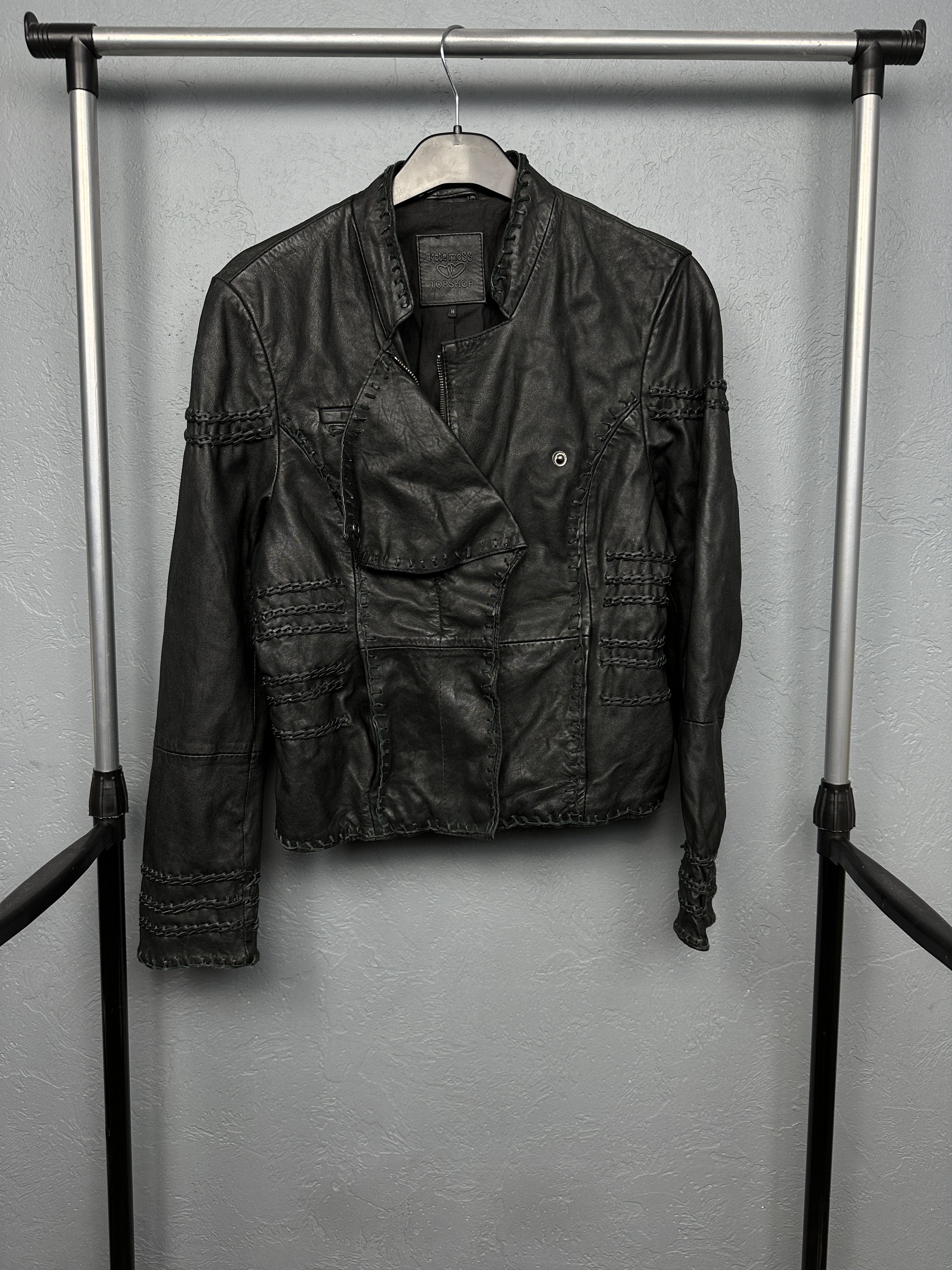Topshop Kate Moss Topshop Patchwork Black Leather Jacket Size L / US 10 / IT 46 - 1 Thumbnail