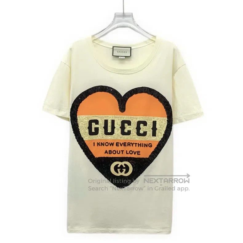 Gucci Gucci Beige love logo letter sequin cotton round-neck shor Size S / US 4 / IT 40 - 1 Thumbnail
