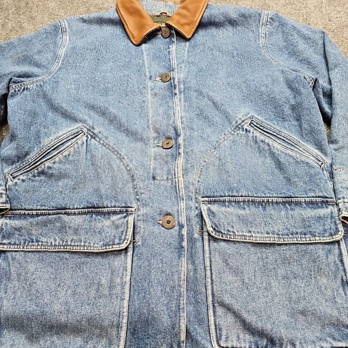 Vintage VINTAGE Woolrich Denim Barn Jacket Chore Coat Women XL Blanket Lined Leather Collar Jacket Blue 1990s Womens Size XL / US 12-14 / IT 48-50 - 2 Thumbnail