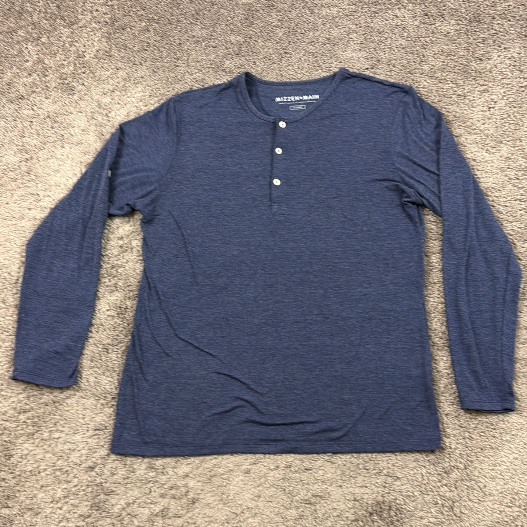 Mizzen+Main Mizzen+Main Shirt Mens XL Blue Henley Tee Long Sleeve Roll Tab Convertible USA Size US XL / EU 56 / 4 - 2 Thumbnail
