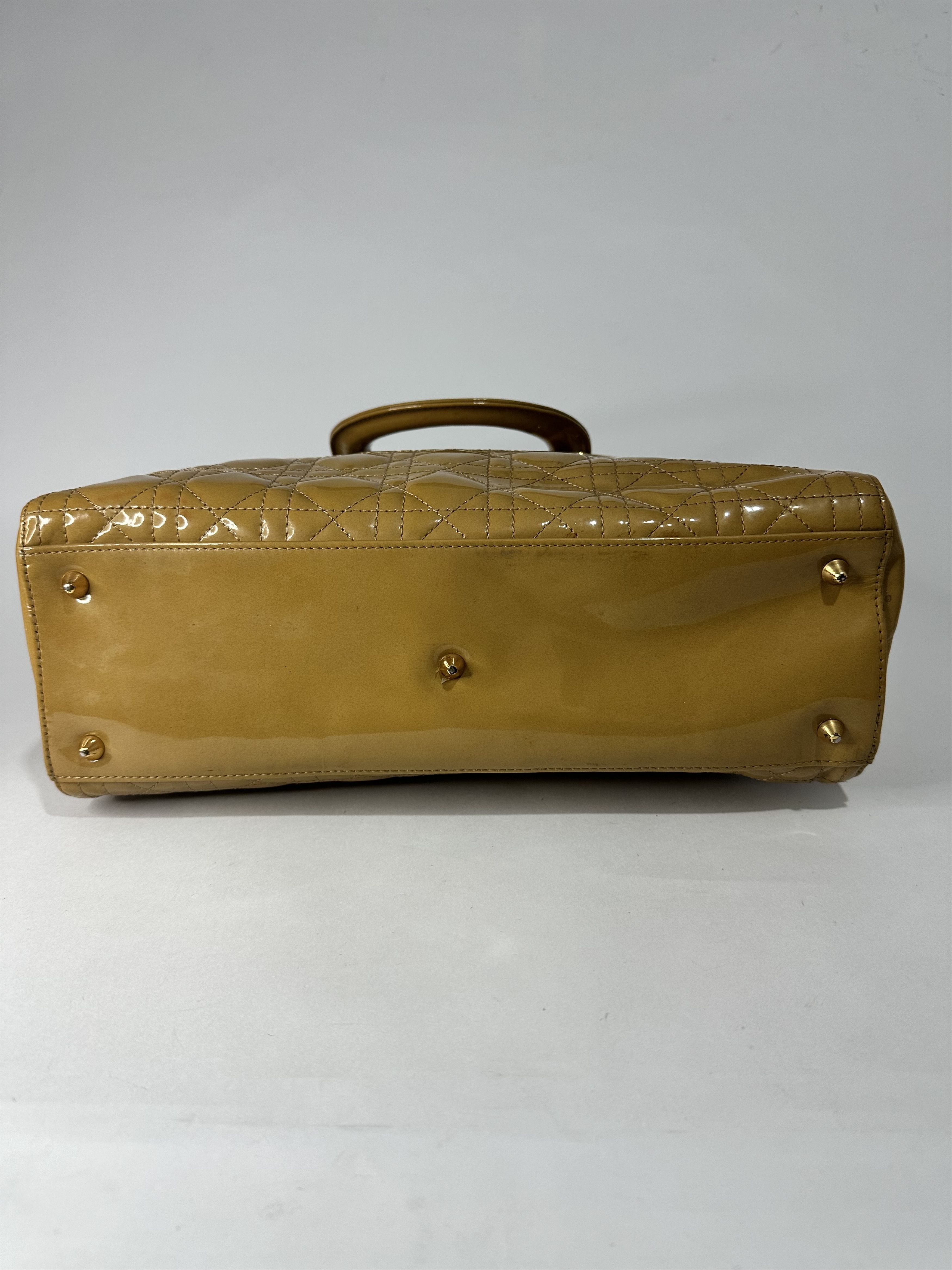 Dior Dior Mustard Yellow Cannage Patent Leather Lady Dior Tote Size ONE SIZE - 8 Thumbnail