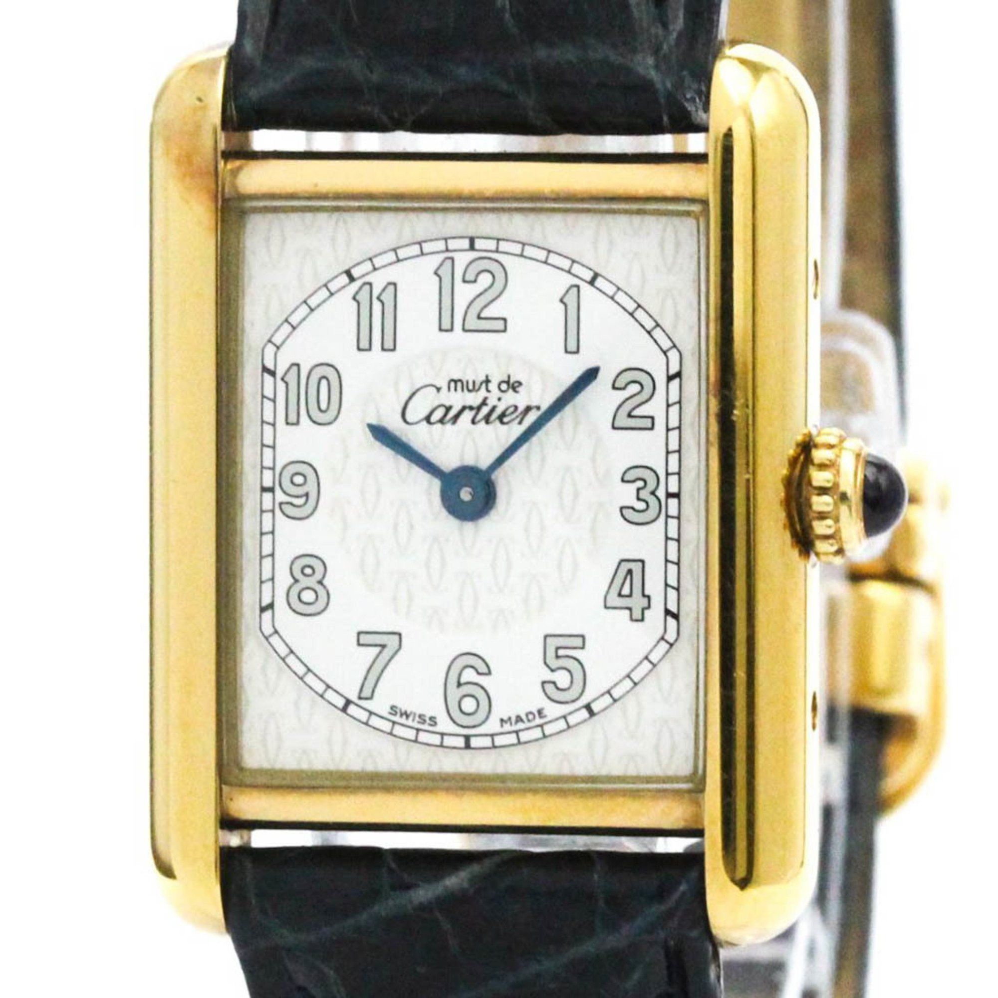 Cartier Must Tank Quartz Gold Plated Unisex Dress Watch W1013854 Bf574831 in White, Women's