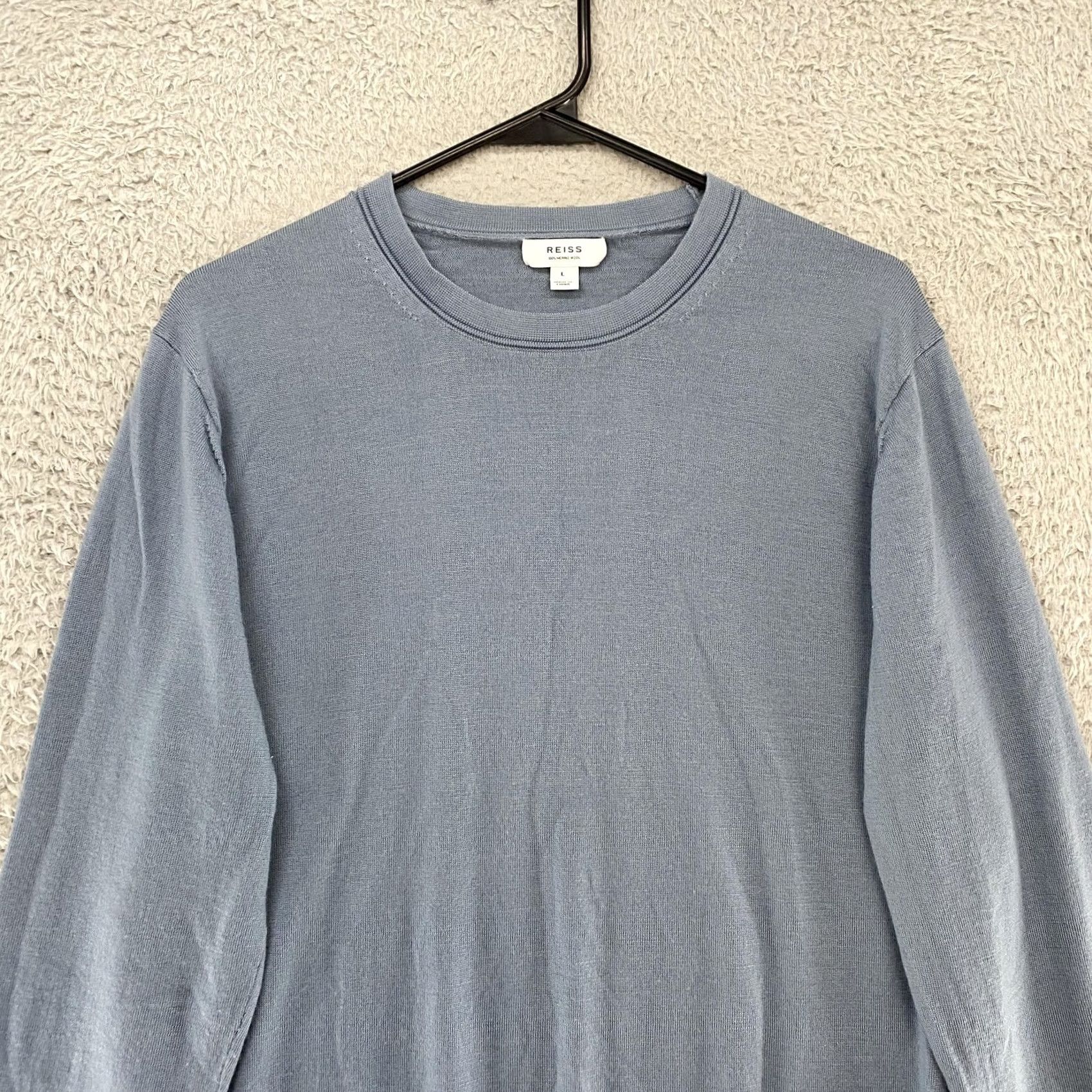 Reiss Reiss Wessex Sweater Mens L Blue 100% Merino Wool Crewneck Lightweight Knit Solid Size US L / EU 52-54 / 3 - 2 Thumbnail