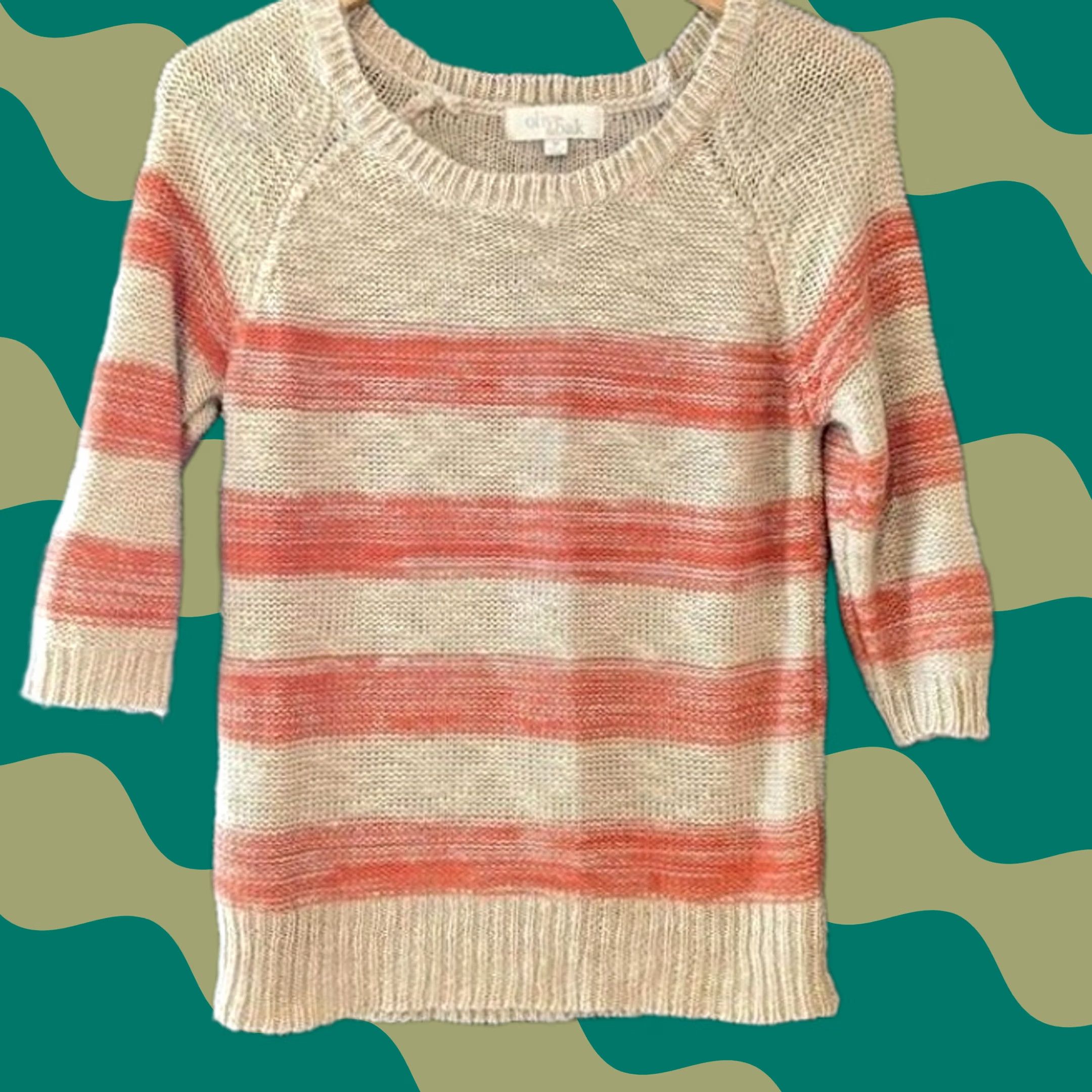 Olive Olive & Oak Striped Sweater Beige Coral 3/4 Sleeve Womens M Pullover Knit Casual Crewneck Size M / US 6-8 / IT 42-44 - 1 Thumbnail
